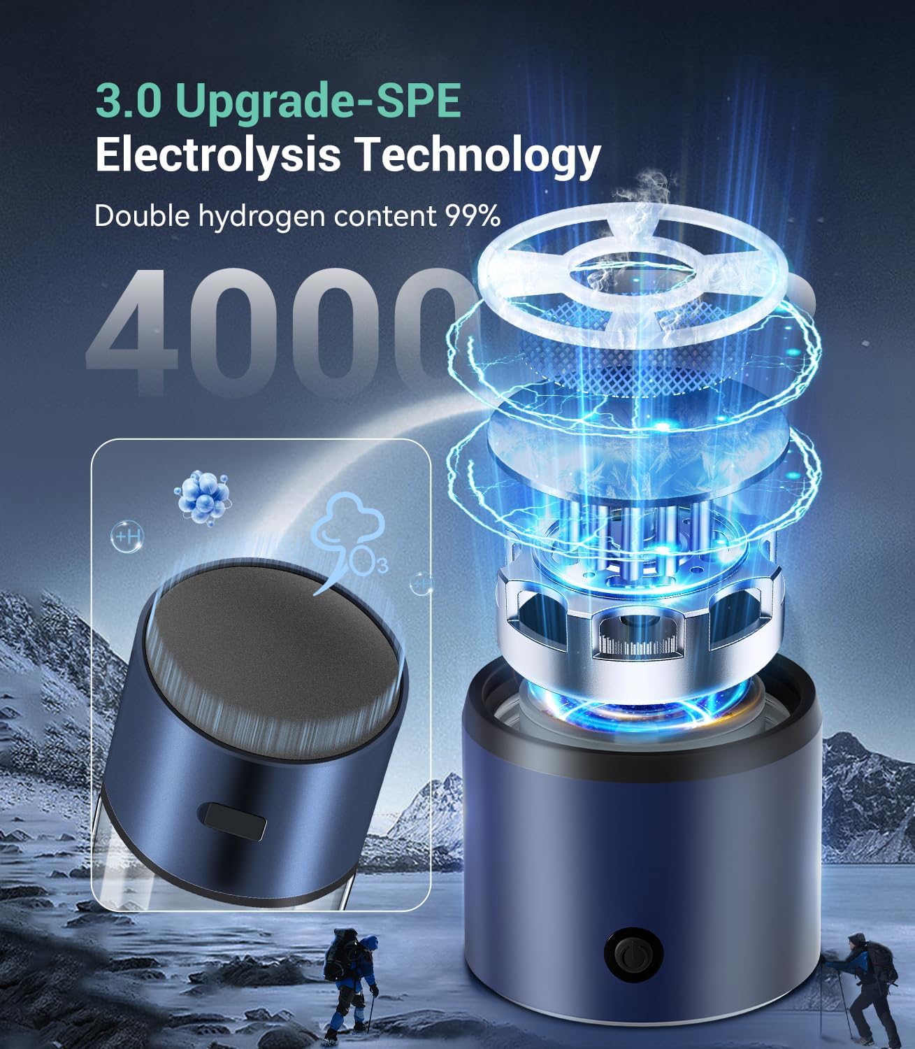 Detalle 2 de MSDQQTIY 4.0 Upgrade Hydrogen Water Bottle, 4,000 PPB, SPE/PEM, Glass