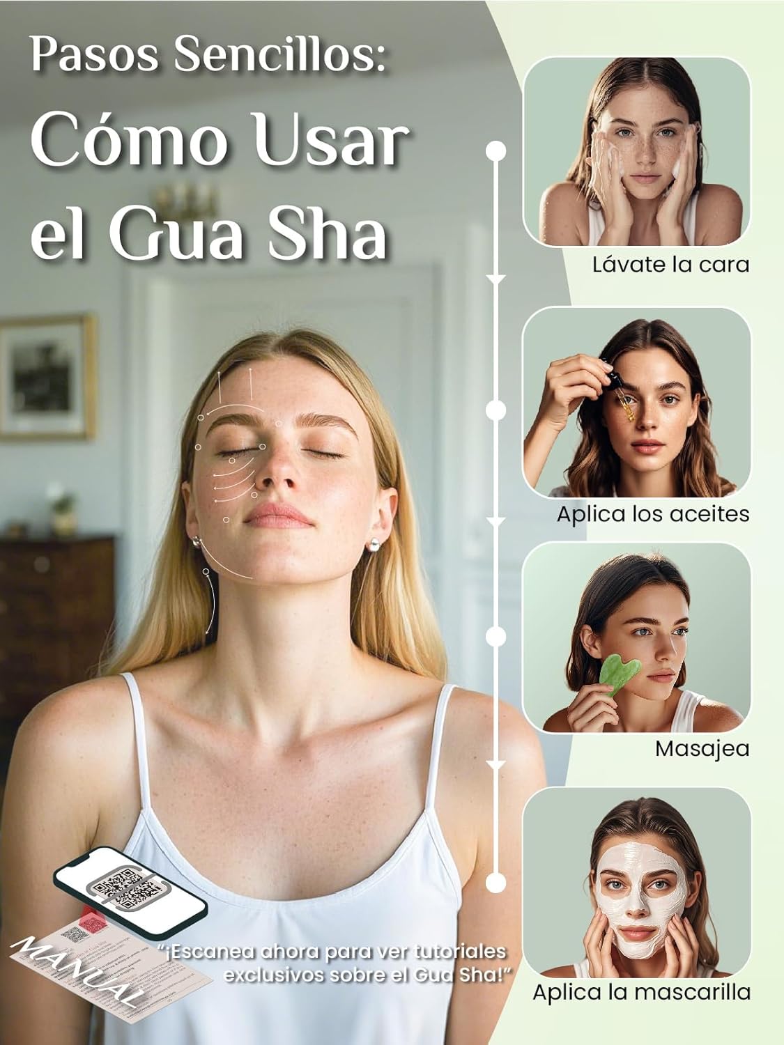 Thumbnail 4 de Rena Chris Gua Sha Jade Facial Masajeador 100% natural
