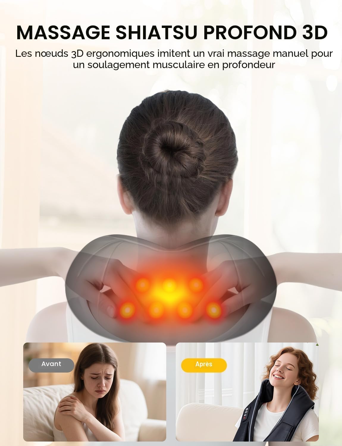 Detalle 2 de Masseur dos et cervicales avec chaleur - Shiatsu 8 têtes 3D