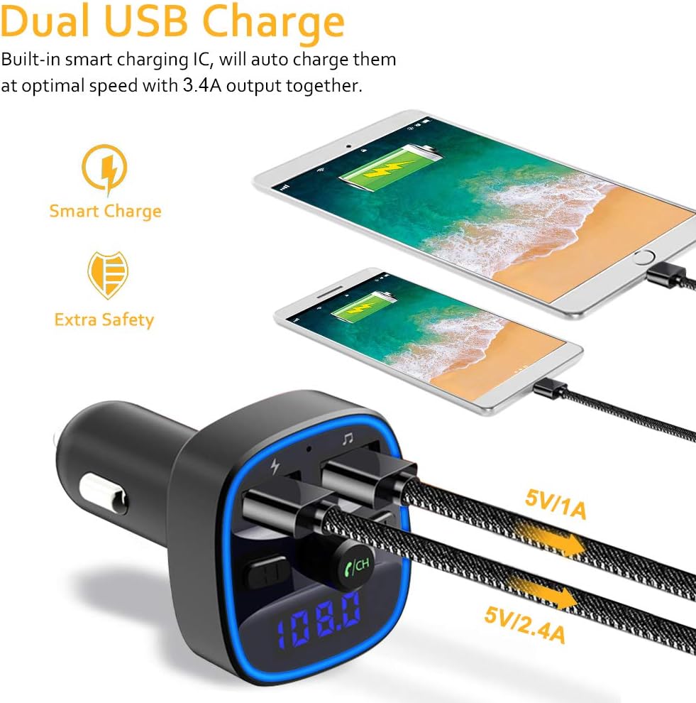 Thumbnail 2 de Cocoda Bluetooth FM Transmitter for Car with Blue Ambient Ring Light and Handsfree