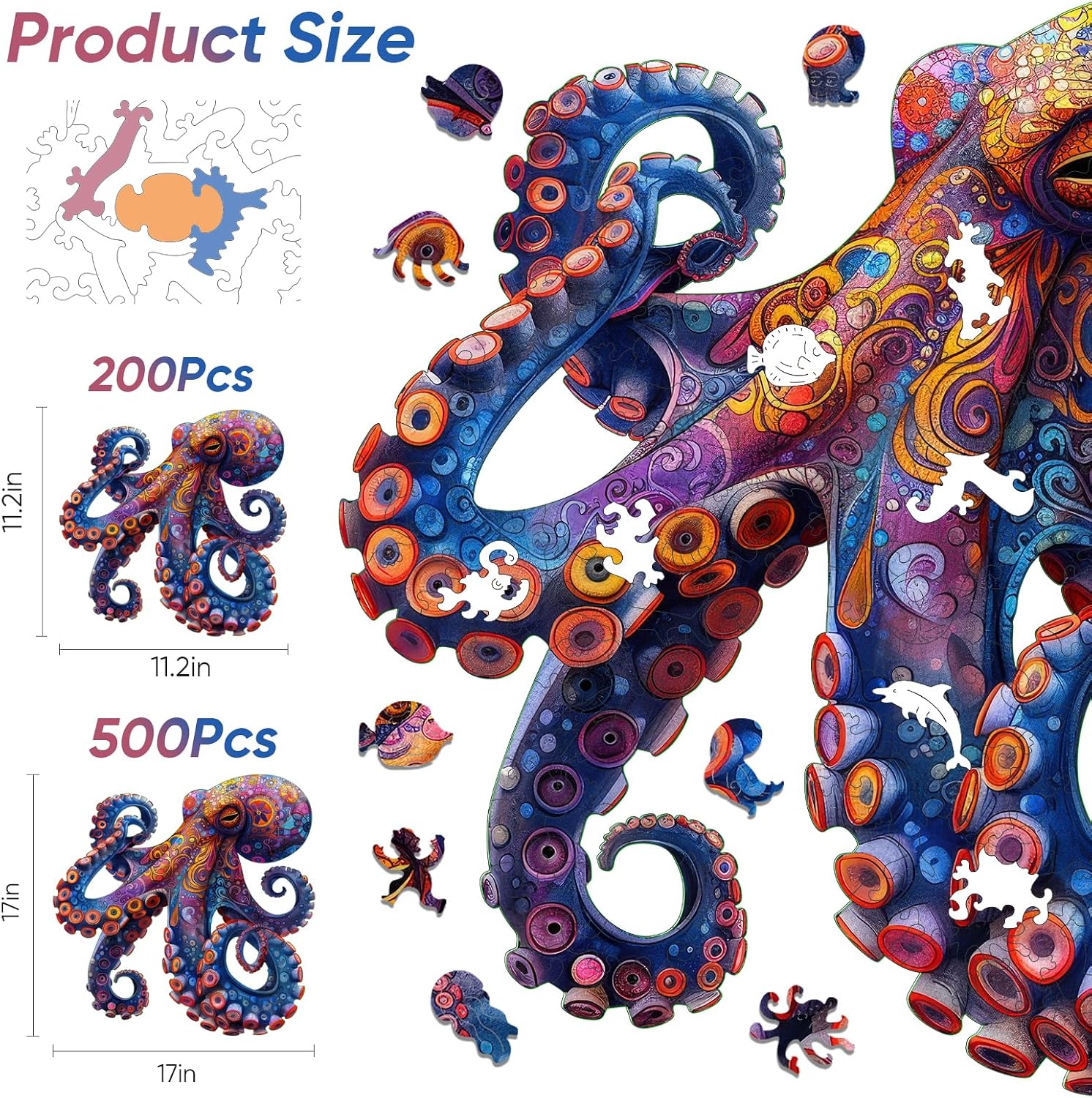 Detalle 2 de Mys Aurora Octopus 500-Piece Wooden Puzzle 🎲