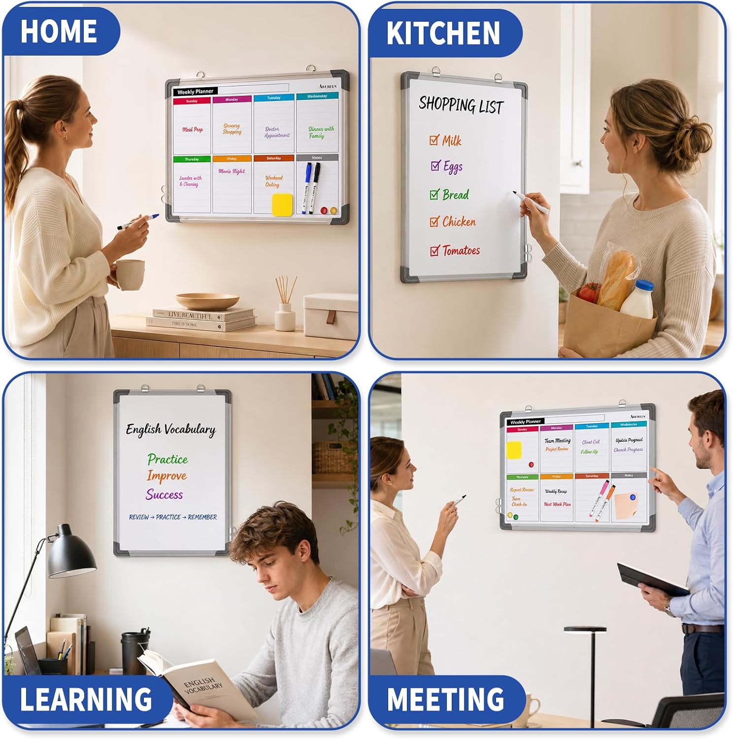 Detalle 2 de ABERLLS K-M5 Double-Sided Weekly Calendar Whiteboard, 16 x 12 Inch