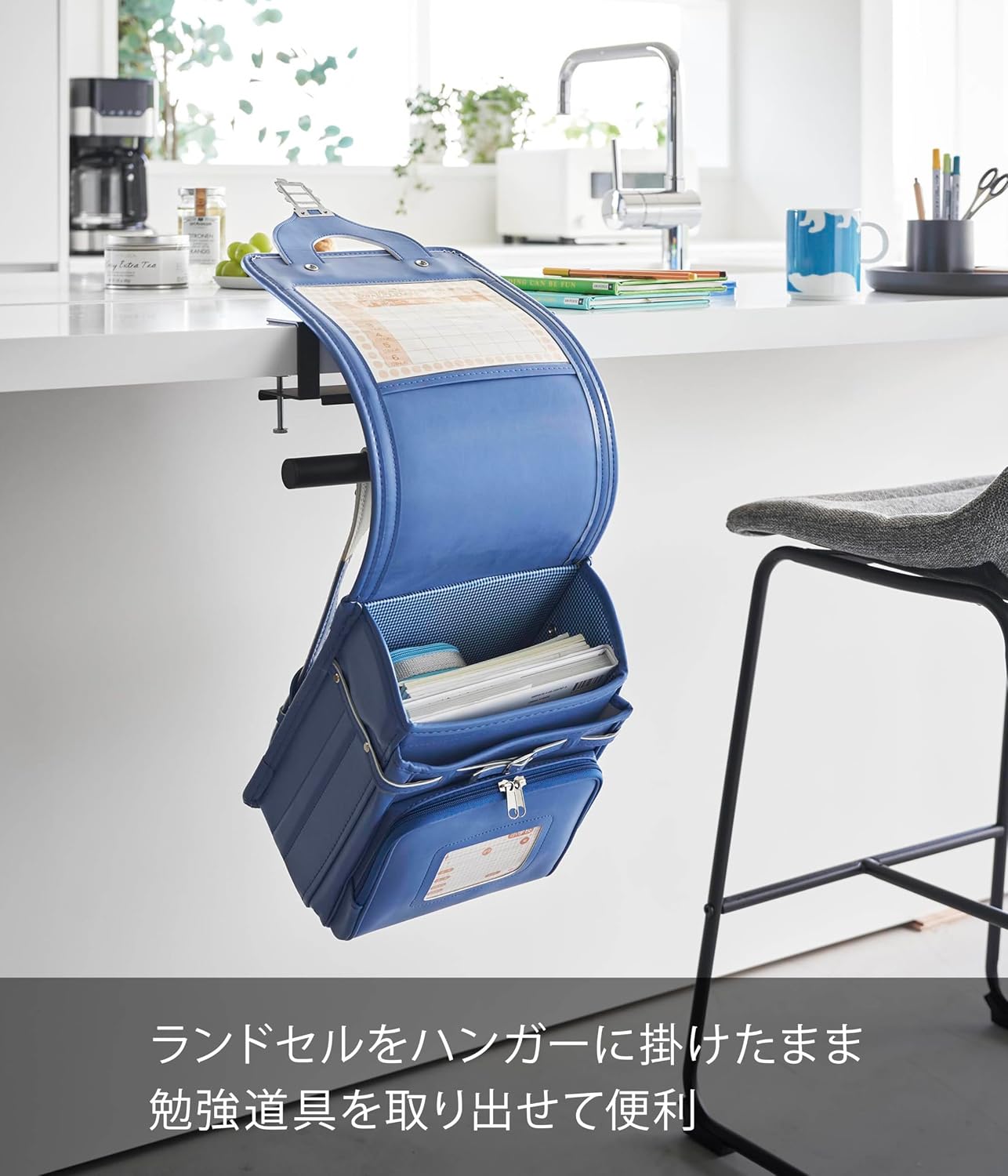 Detalle 2 de 山崎実業 tower 2031 デスク横ランドセル&リュックハンガー ブラック・穴あけ不要・耐荷重約10kg