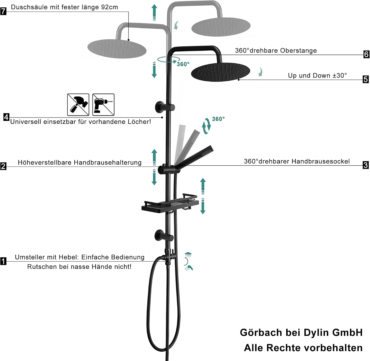 Thumbnail 4 de Görbach Regendusche Duschsystem Schwarz