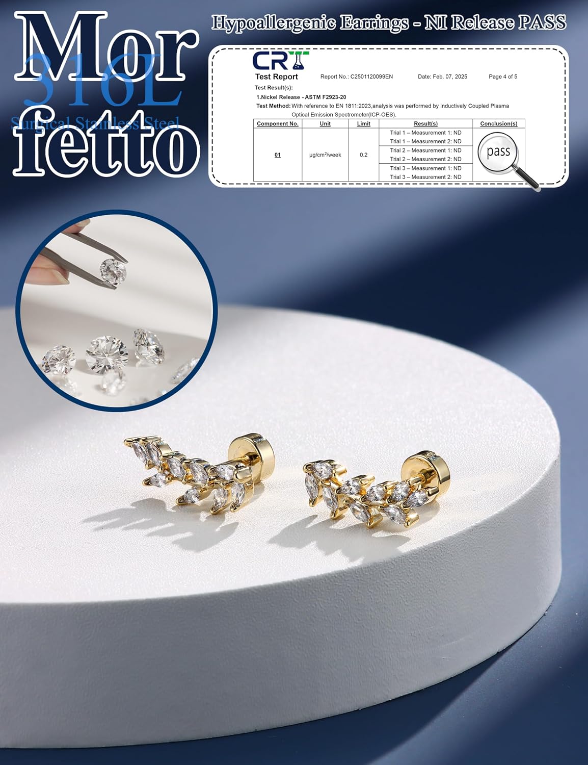 Thumbnail 2 de Morfetto Helix Piercings Chirurgenstahl Flatback 16G – Gold/Silver hypoallergene Ohrstecker für Knorpel, Tragus & Conch