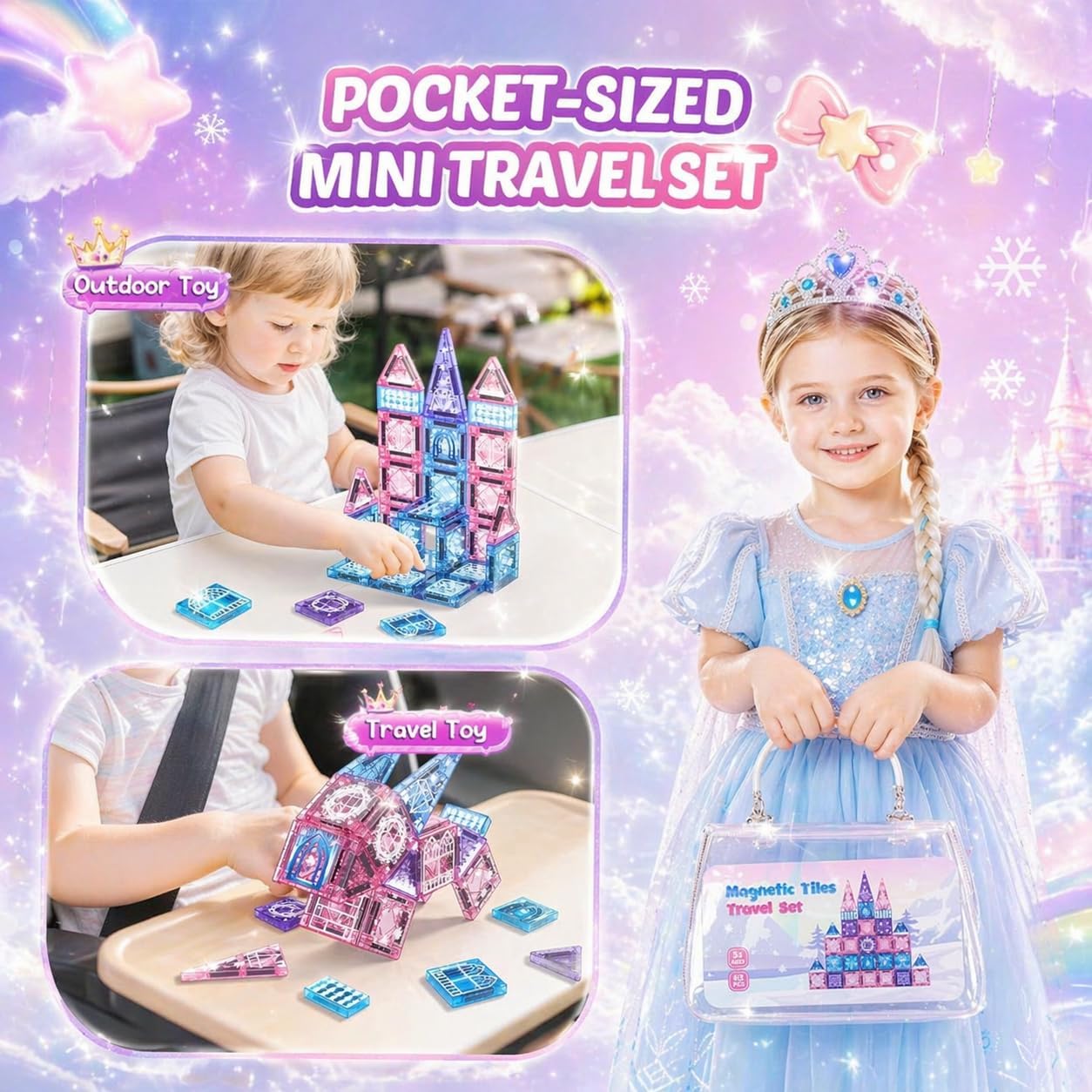 Detalle de Travel Magnetic Tiles for Kids 43 Pcs: Mini Magnatiles Travel Set