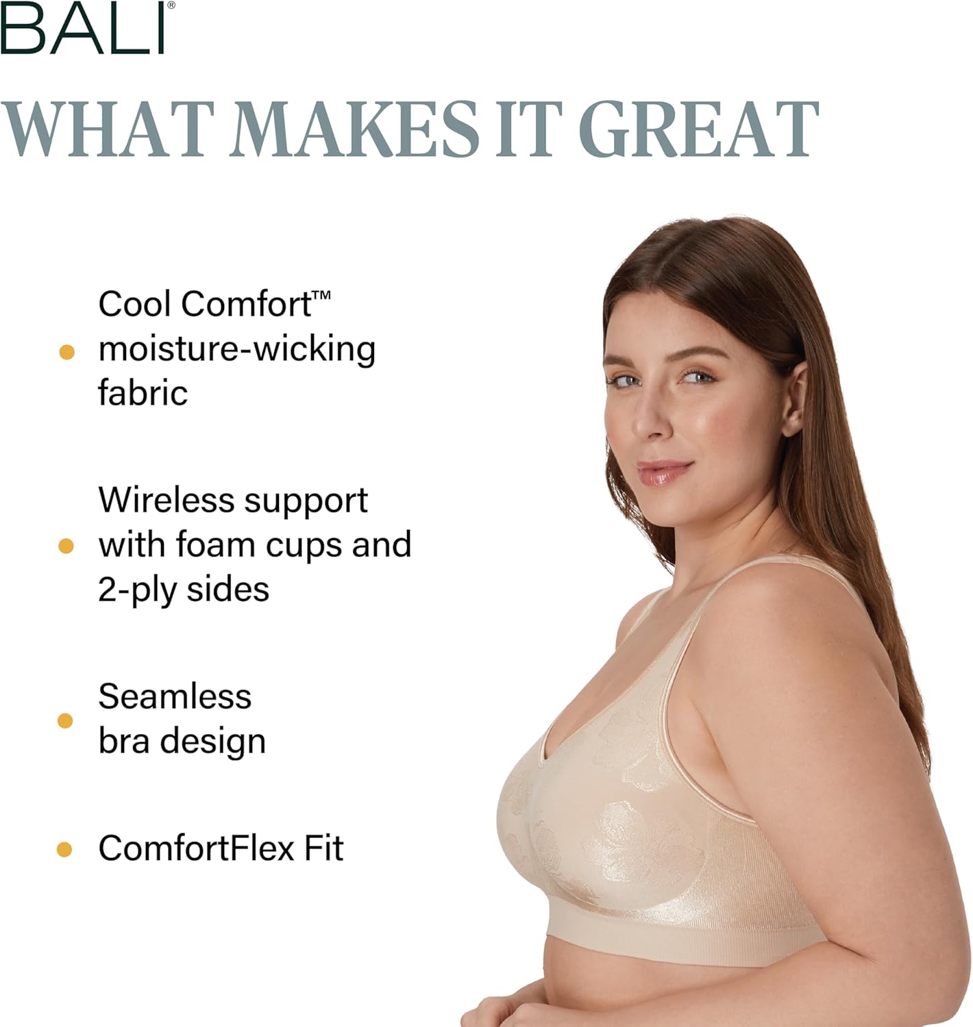 Detalle 2 de Bali Women’s Wireless Comfort Revolution Bra — Seamless, Full-Coverage Shaping