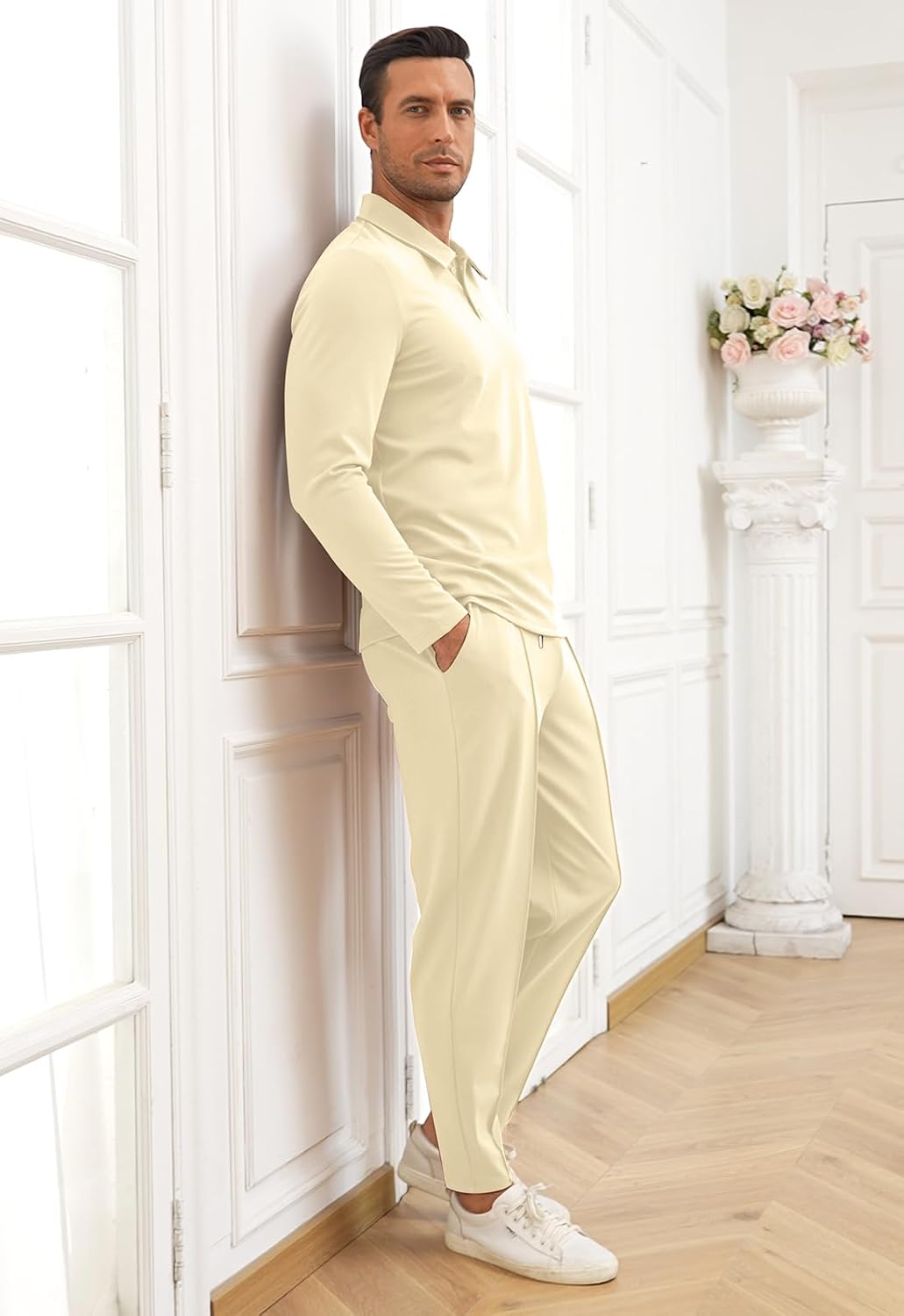 Thumbnail 4 de KUYIGO Men's Tracksuits Polo 2 Piece Outfits – Waffle Knit Tracksuit Set