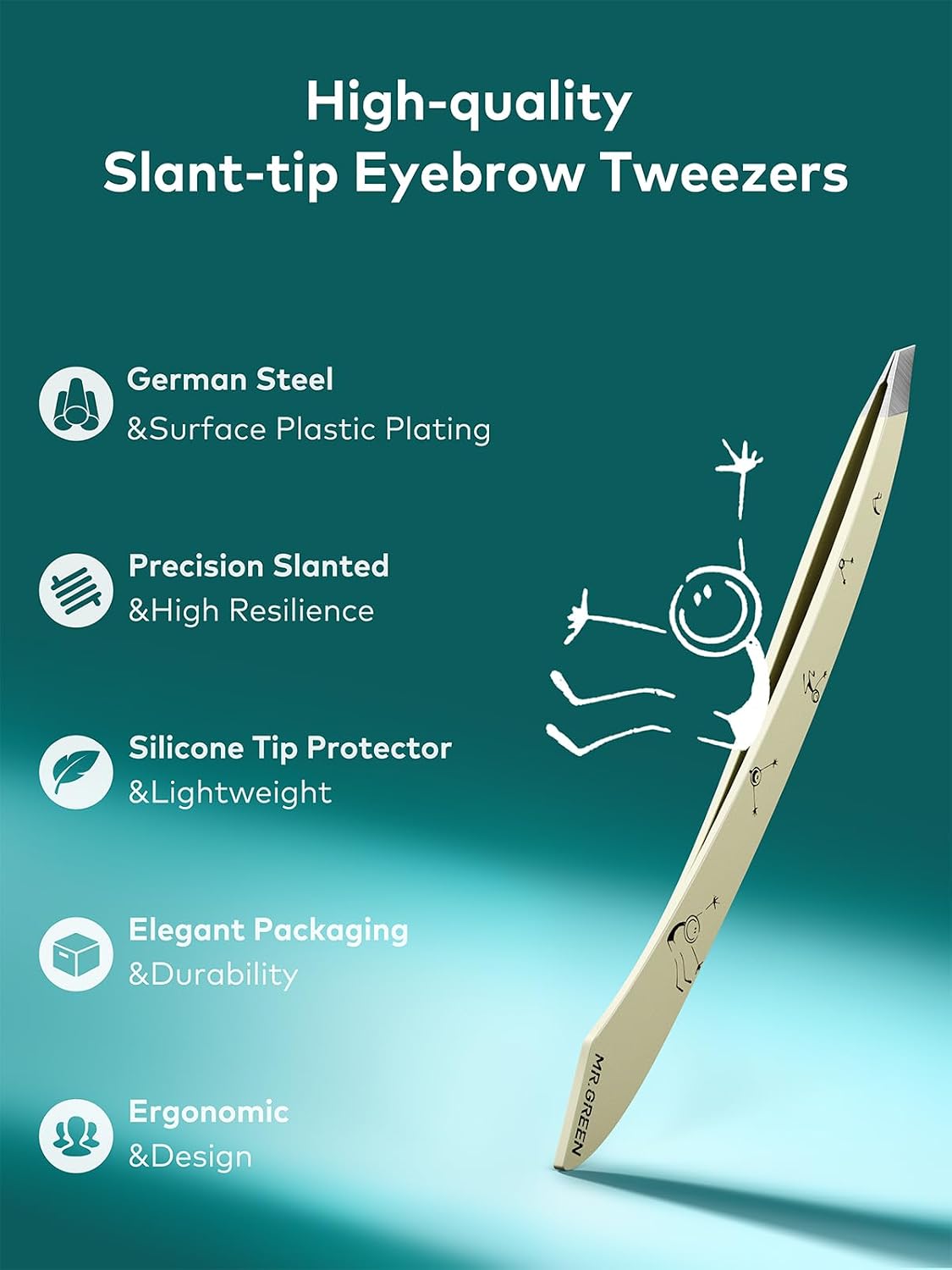 Detalle 2 de MR.Green Tweezers Precision slanted eyebrow plucker