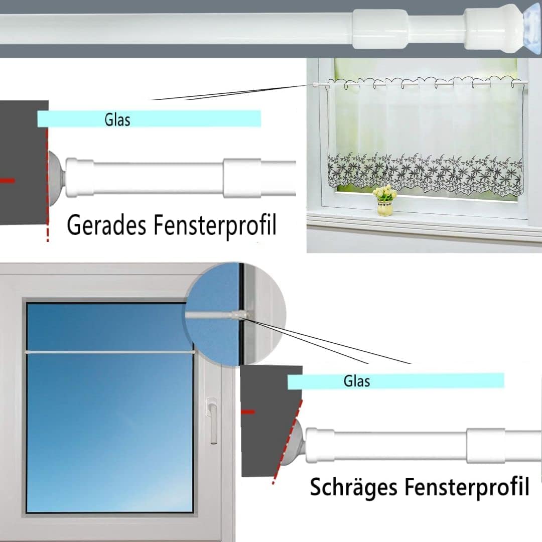 Detalle de GDEVKHN 3er Gardinenstange ohne Bohren (Klemmstange) ausziehbar 60–105 cm, wählbare Befestigung für Regale & Fenster – Weiß