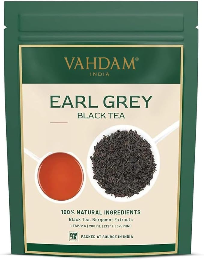 Detalle de VAHDAM Té Negro Earl Grey con Bergamota 🍵 (340 g /170+ tazas)