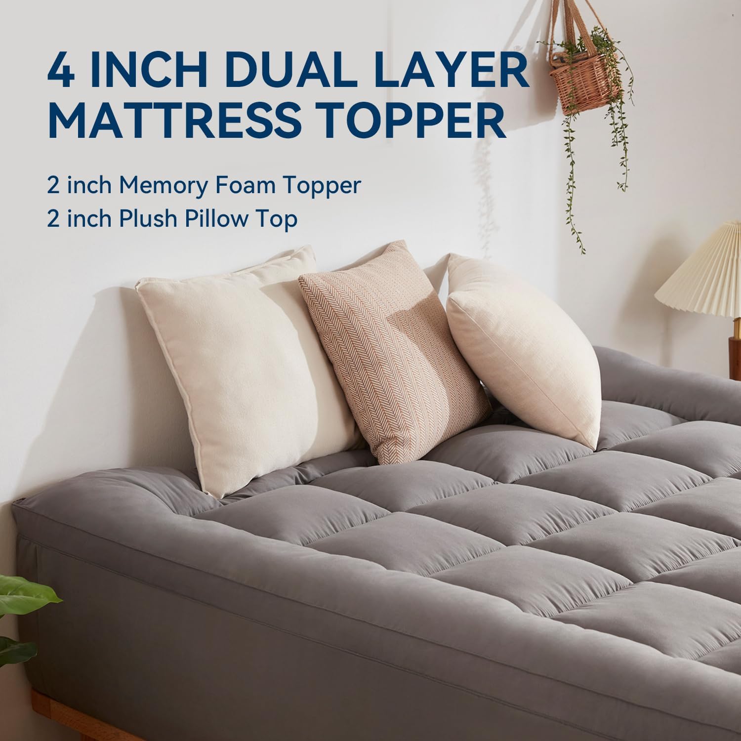 Thumbnail 1 de BDEUS Dual Layer 5 Inch Memory Foam Mattress Topper Twin XL (2" Gel Foam + 3" Pillow Top) for Dorm Rooms