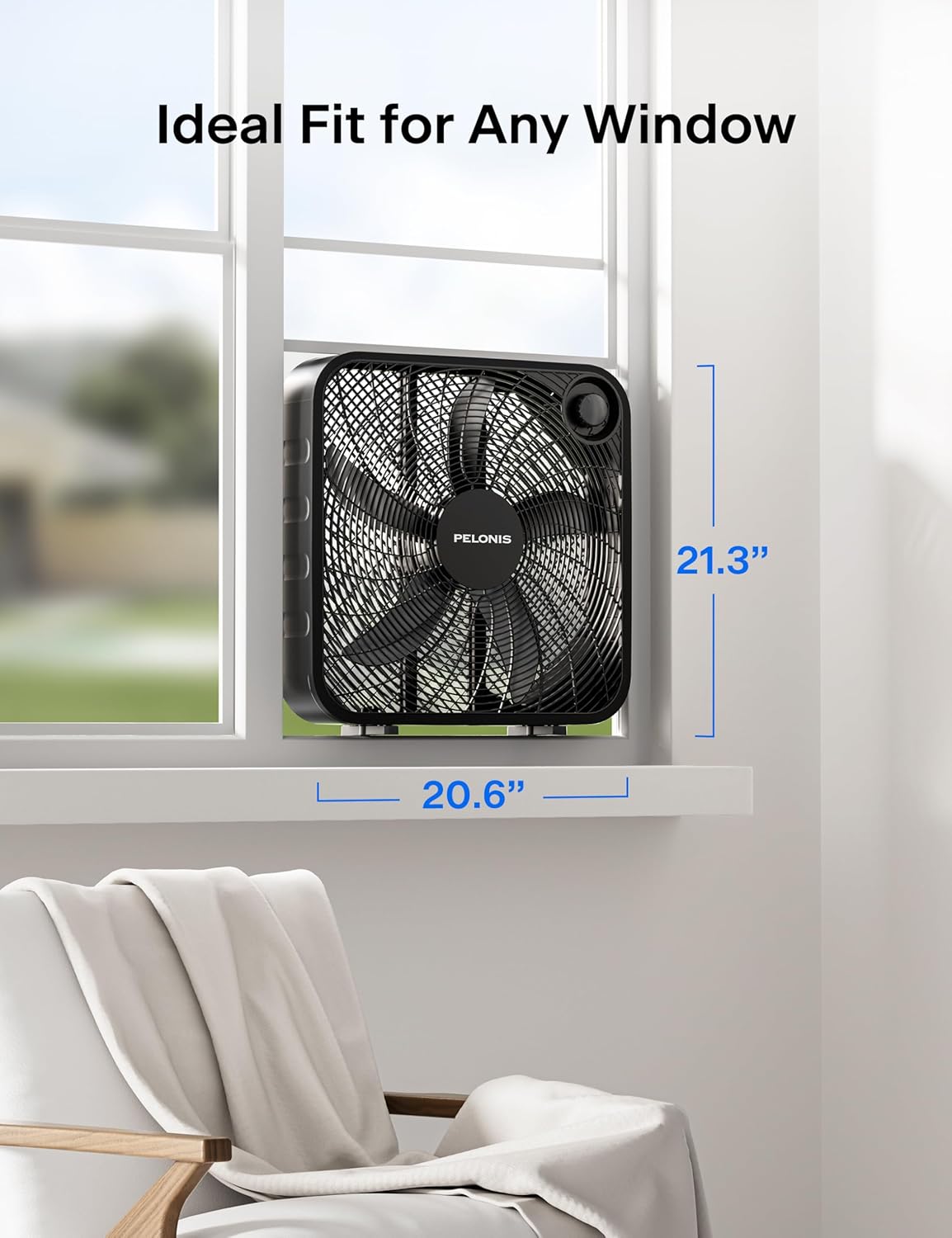 Thumbnail 6 de PELONIS 20 Inch Box Fan (3 Speeds) — Window Fan, Floor or Tabletop Cooling with Up to 2,295 CFM