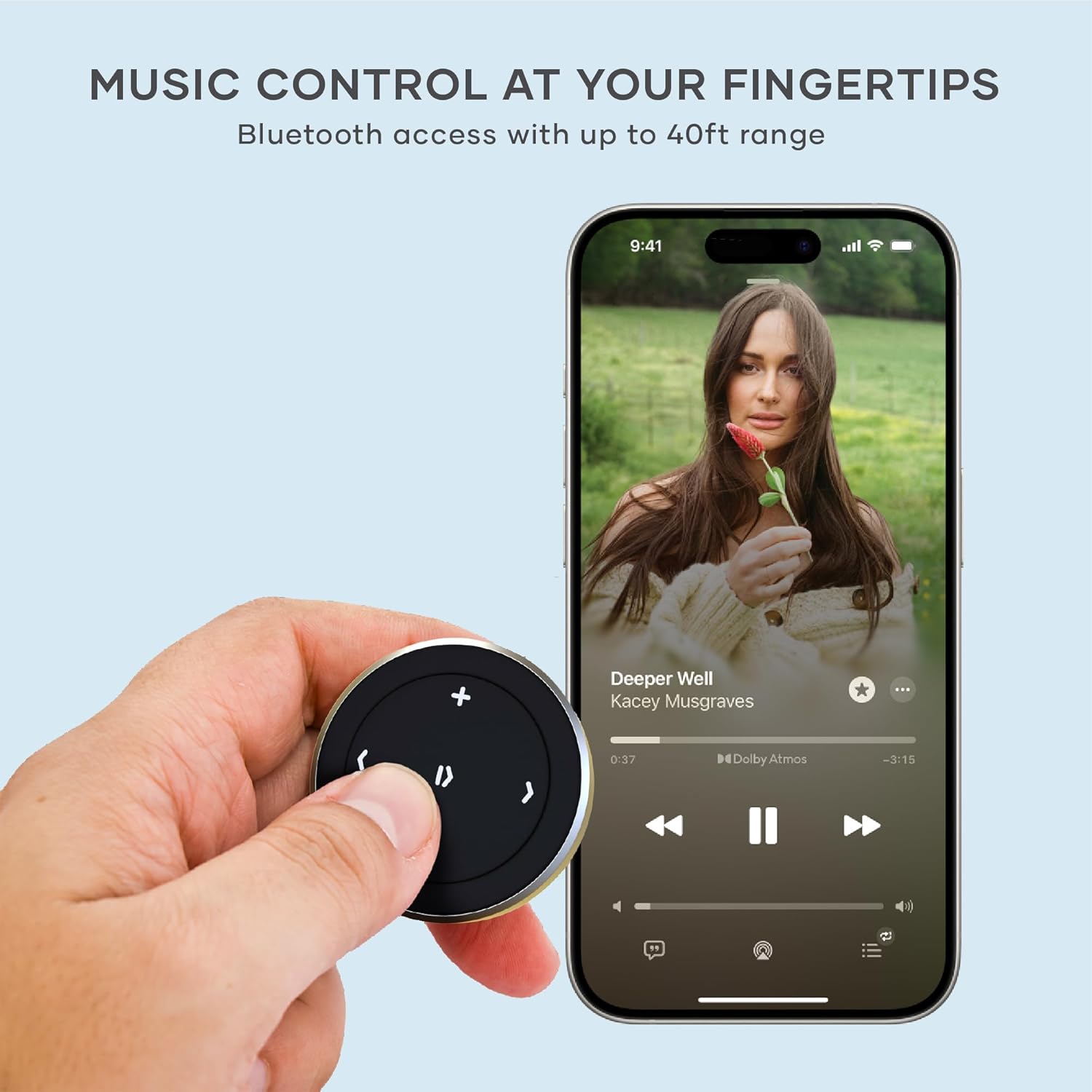 Detalle 2 de Satechi Bluetooth Media Button with Steering Wheel Mount — wireless music and volume control for car, bike and desk