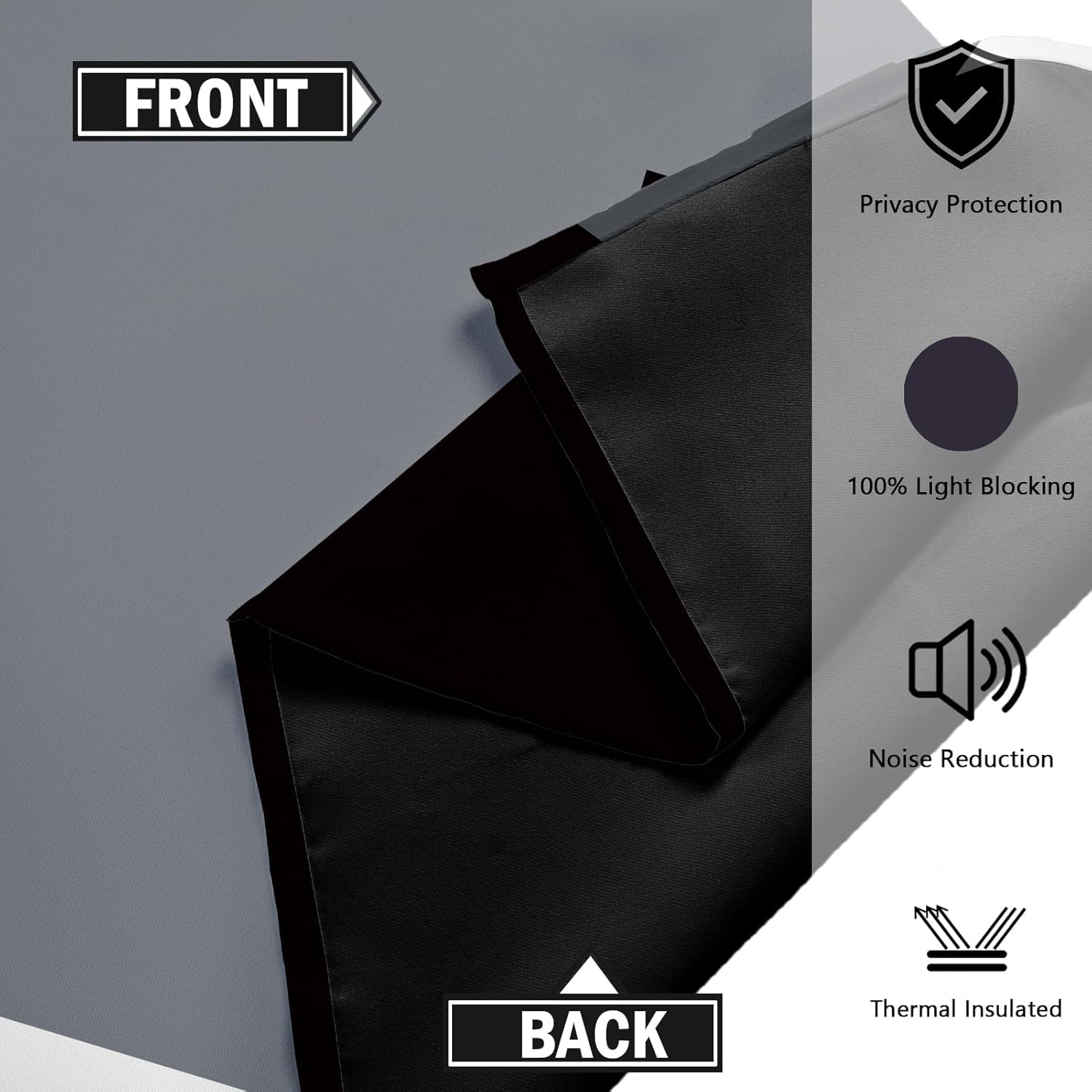 Thumbnail 4 de Tyrot Black Grey 100% Blackout Curtains 84in