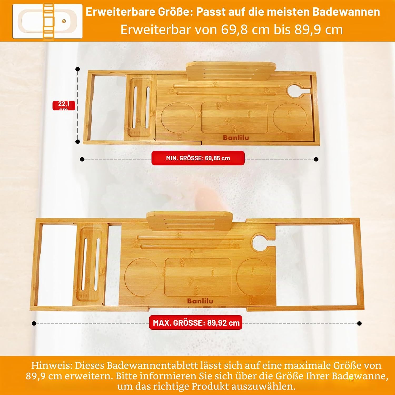 Detalle de Bambus Badewannenablage 70 bis 90 cm