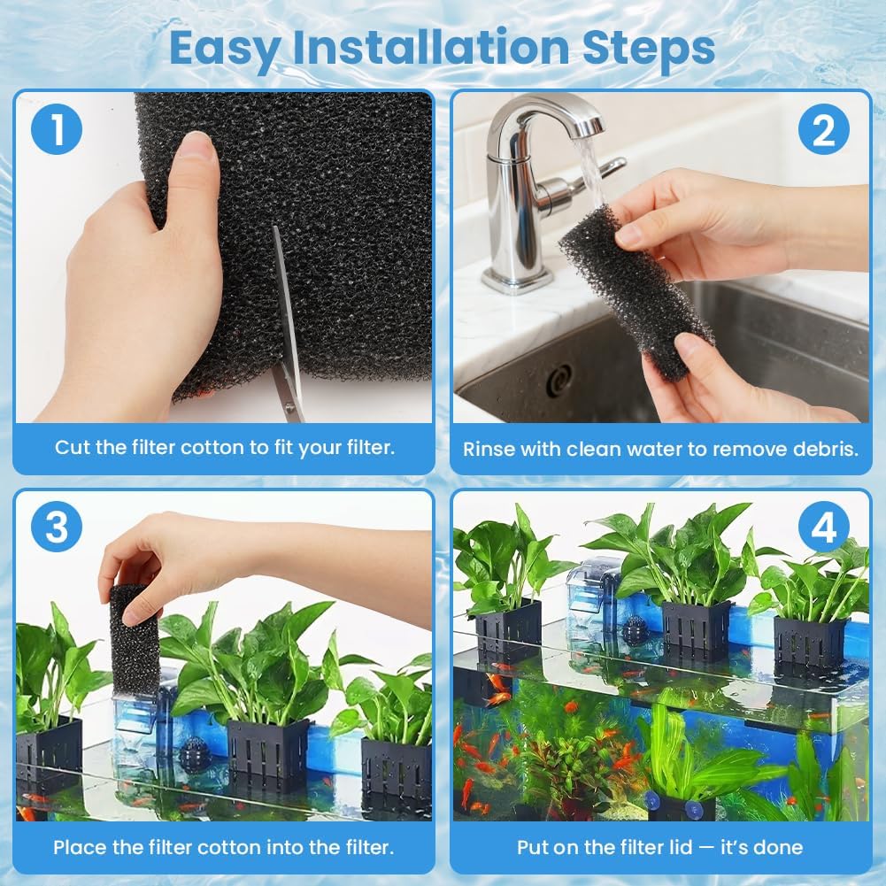 Thumbnail 5 de APXEL Tampons filtrants en mousse 50 PPI réutilisables (47×47×4 cm, à découper) pour filtres d’aquarium et bassins