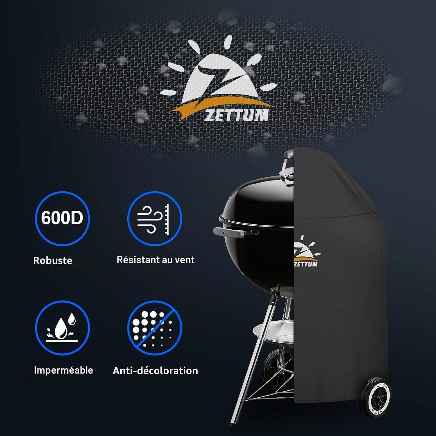 Detalle de Zettum 7153 barbecuehoes voor Weber 67 cm, 600D Oxford-weefsel