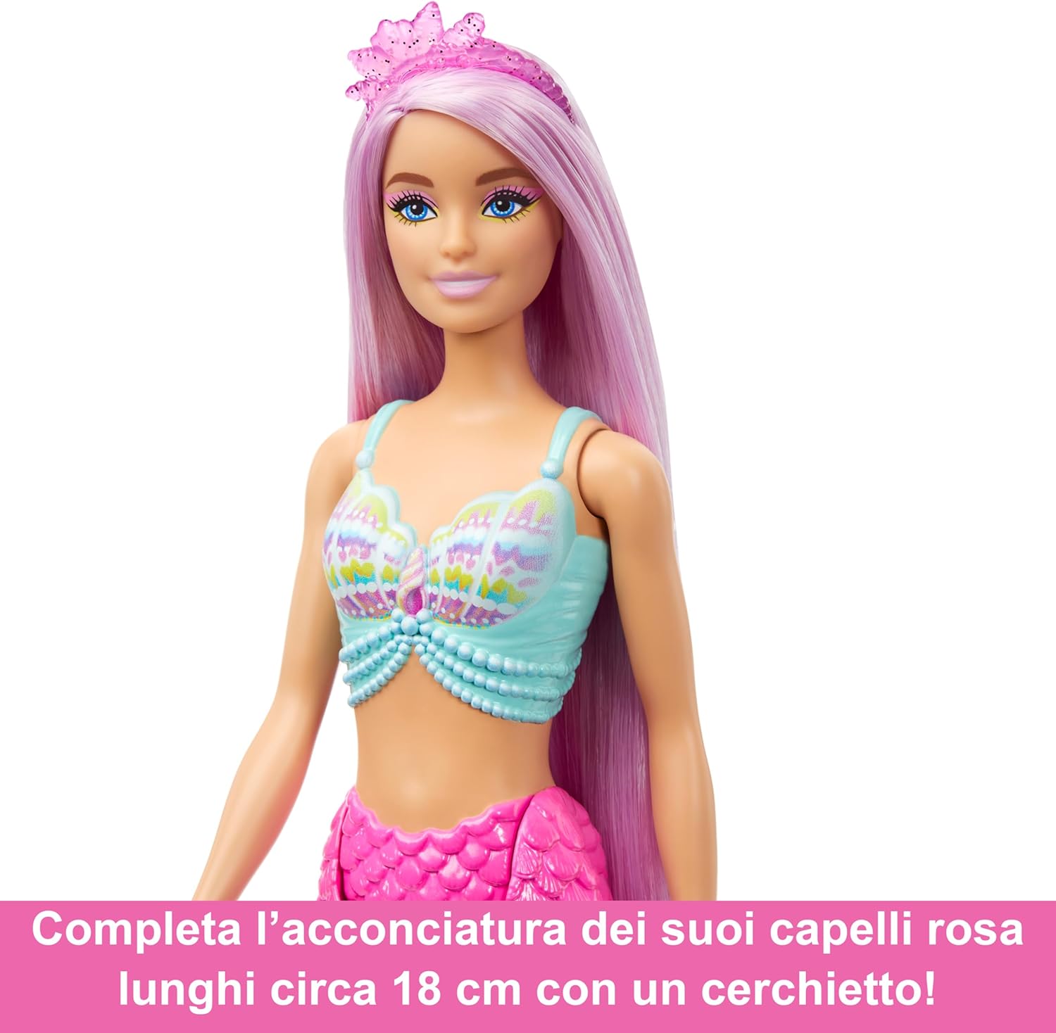 Detalle 2 de Barbie Sirena Capelli Fantasia – bambola con capelli extra lunghi e accessori per lo styling (HRR00)