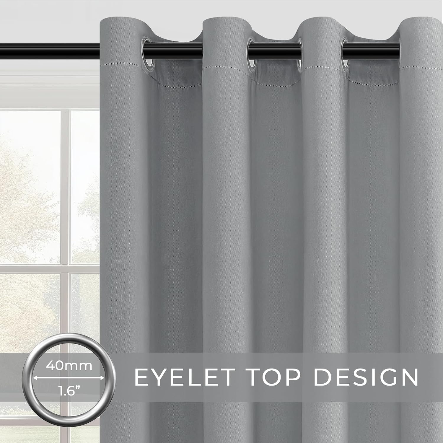 Detalle 2 de MRTREES Light Grey Blackout Curtains (54 Drop) – 2 Eyelet Panels, Thermal for Bedroom & Living Room