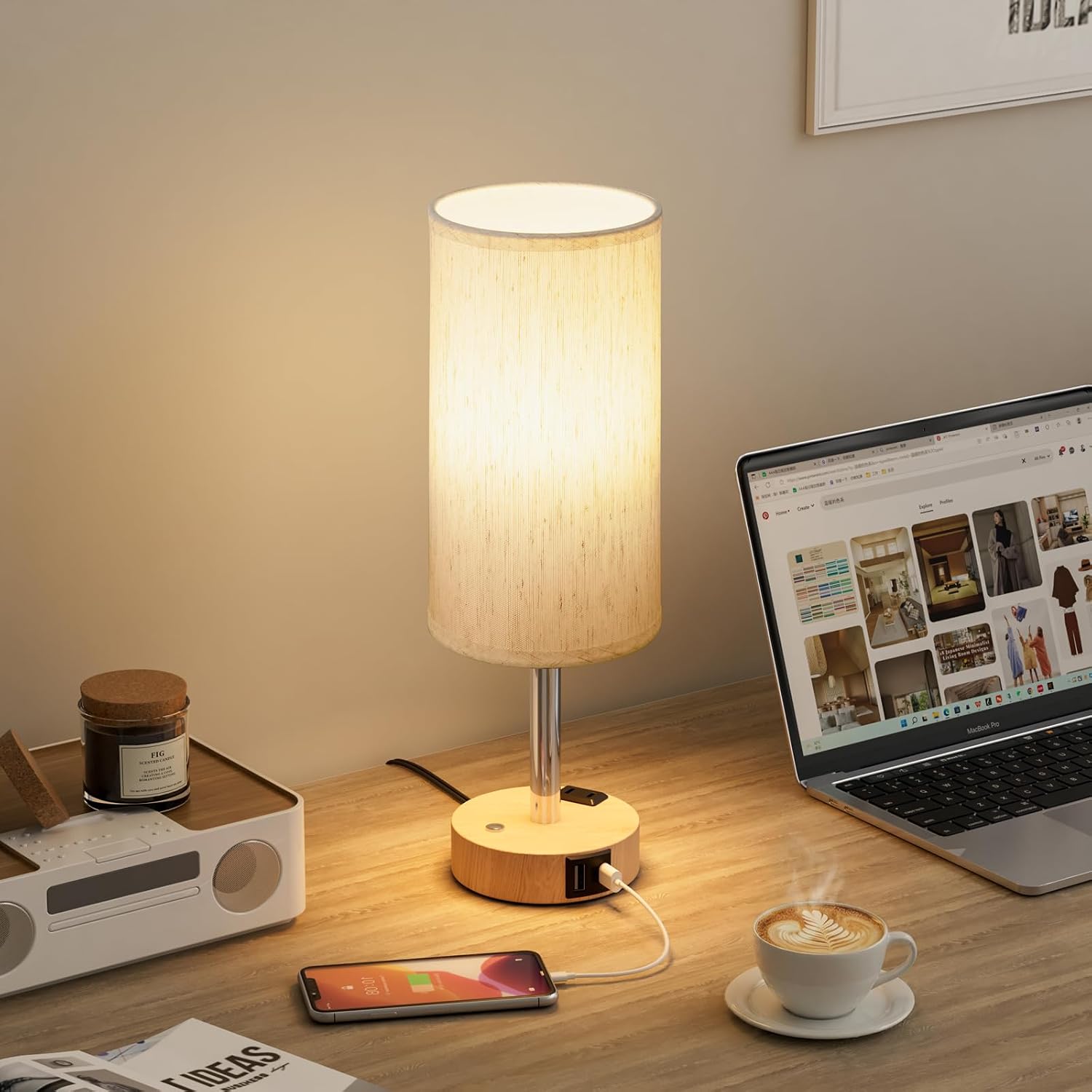 Thumbnail 6 de Touch Bedside Table Lamp with Wood-Grain Base
