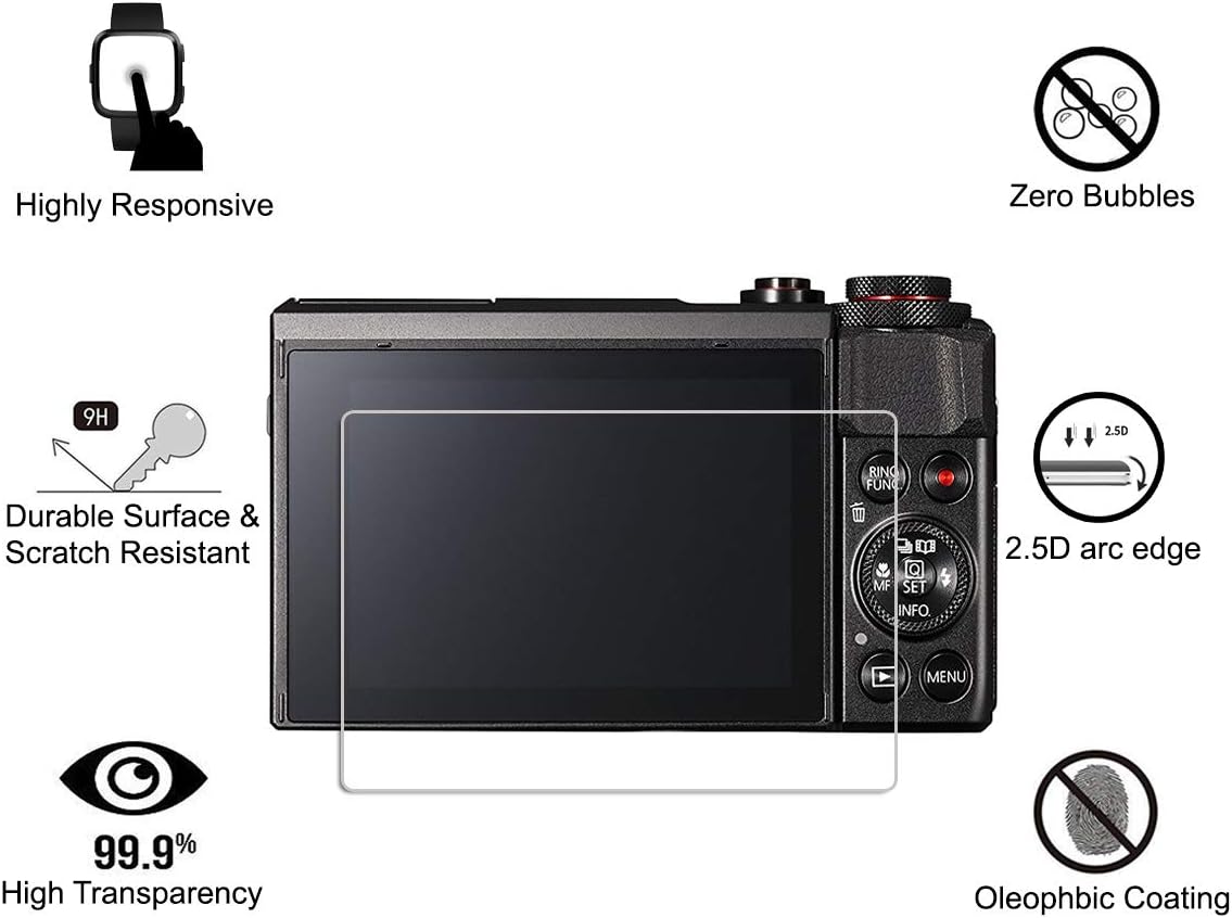 Detalle 2 de OOTSR 4 Stück Display-Schutzfolie aus Glas für Canon G7X Mark II, G9X, G9X II, G7X, G5X – 9H Panzerglas mit 2,5D Rundkante