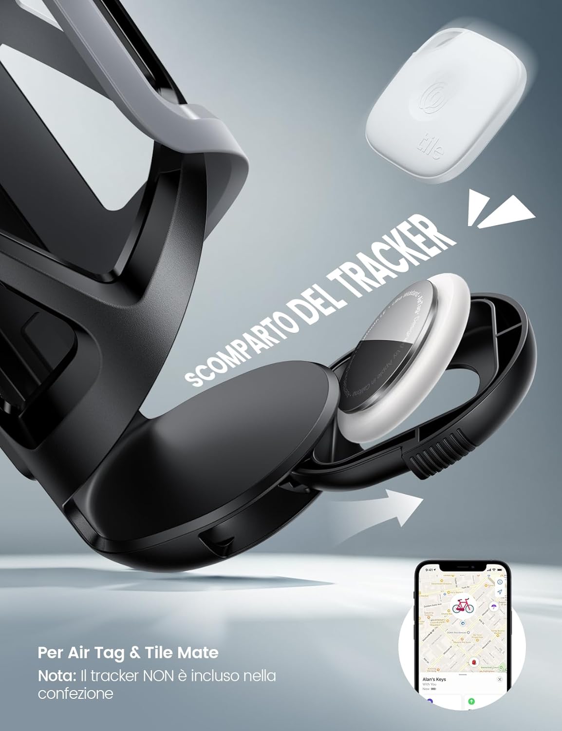 Thumbnail 2 de Lamicall portaborraccia per bicicletta con vano tracker, fascetta a molla 58–86 mm e fissaggio al manubrio (20–35 mm)