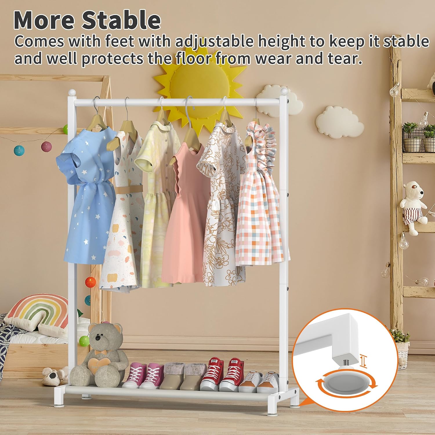 Detalle de Livilord KCR-W kinderkledingrek van koolstofstaal met onderplank, wit