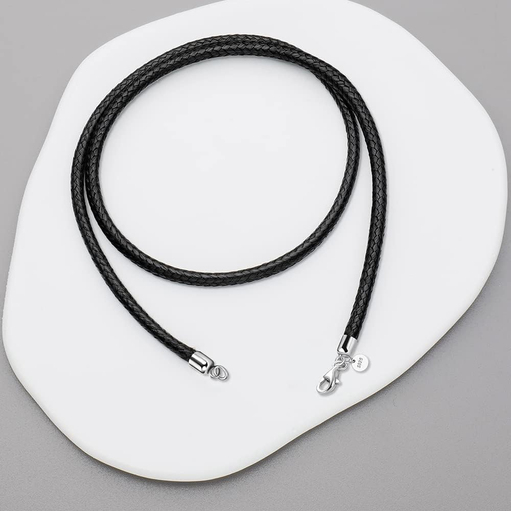 Thumbnail 4 de Viwind Lederkette 2,5 mm Geflochten, 925 Silber Verschluss – Unisex Halskette 45–60 cm