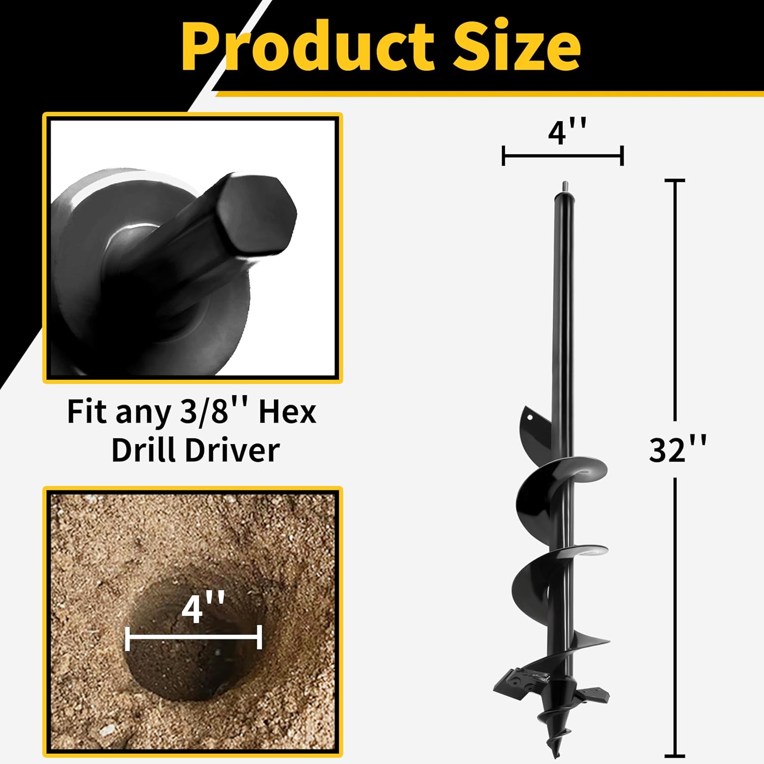 Detalle 2 de TCBWFY 4"x32" Garden Auger Drill Bit with Dual Blades, HSS Spiral