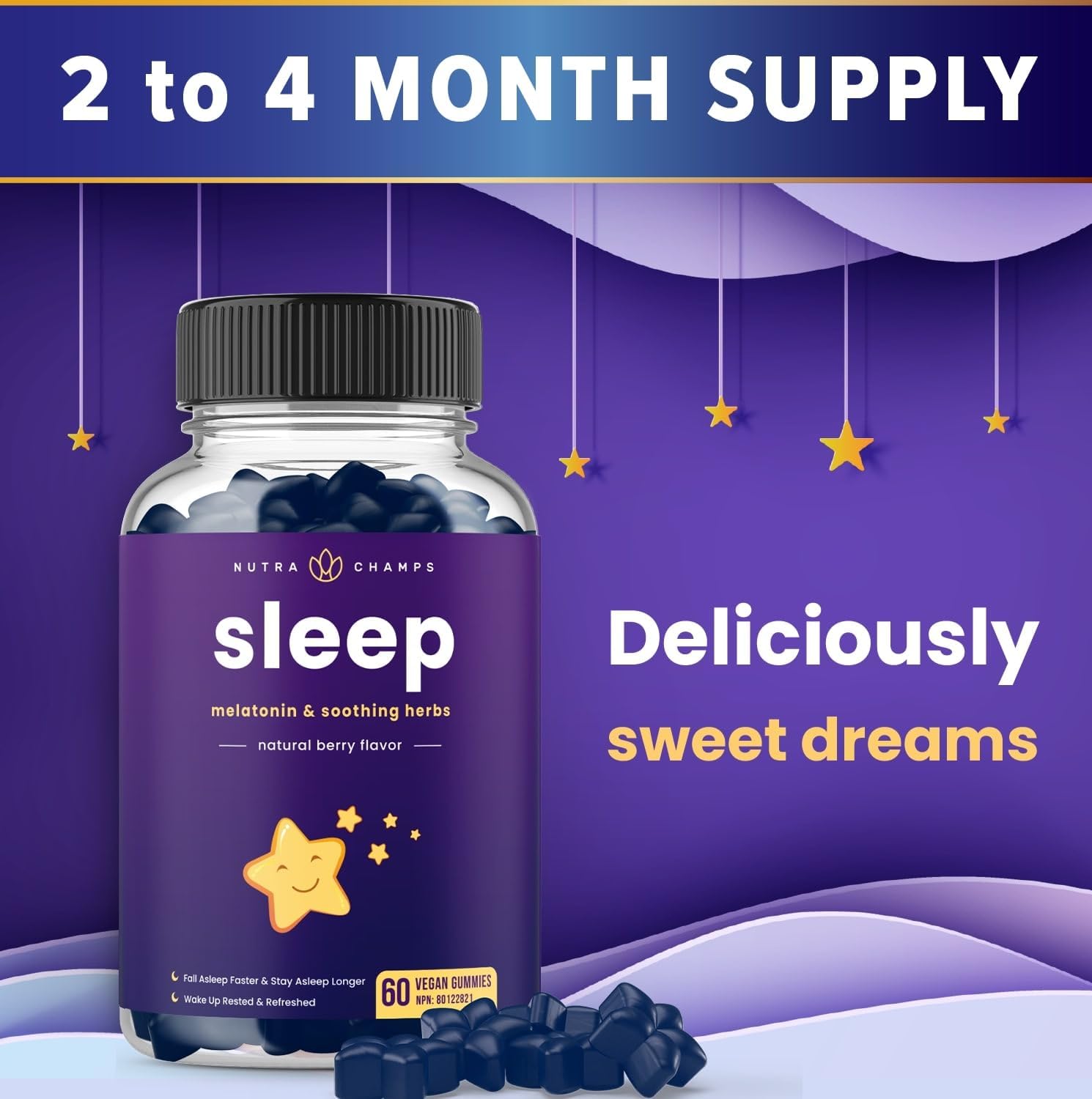 Thumbnail 3 de NutraChamps Sleep Gummies, 2-Pack, 120 Gummies, Berry, Vegan Melatonin Blend