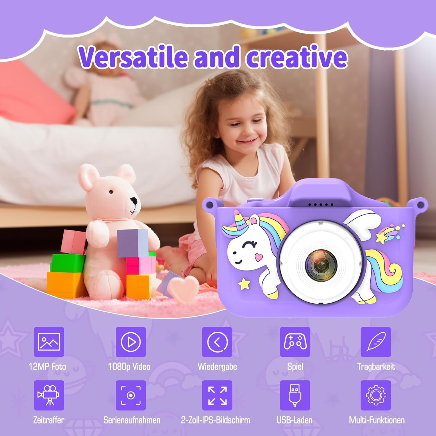 Thumbnail 1 de MYSTILUCK Appareil photo pour enfants HD 1080P avec écran 2 pouces, 32 Go (jeu & mode selfie)
