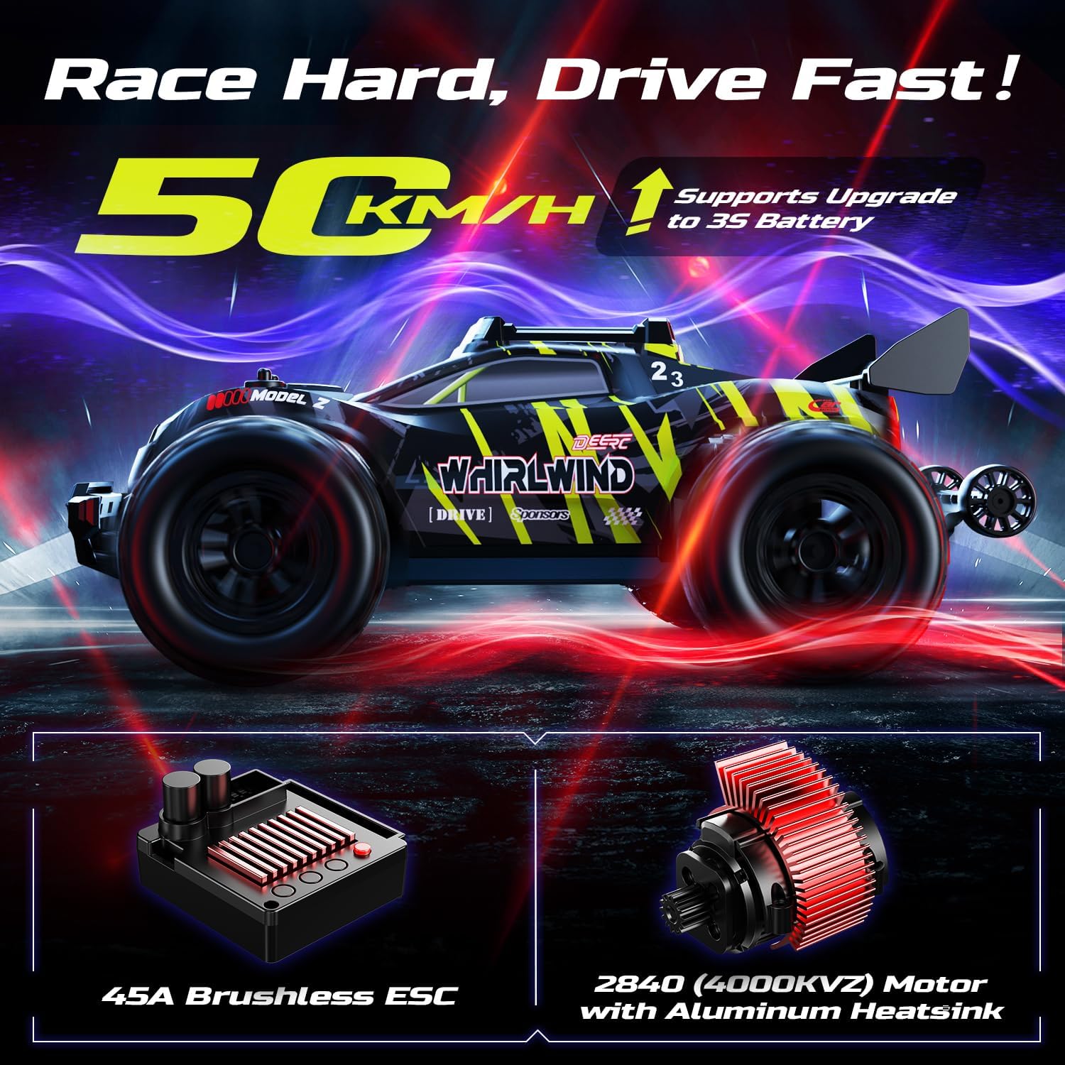 Detalle 2 de DEERC 1:14 brushless RC truck 43MPH
