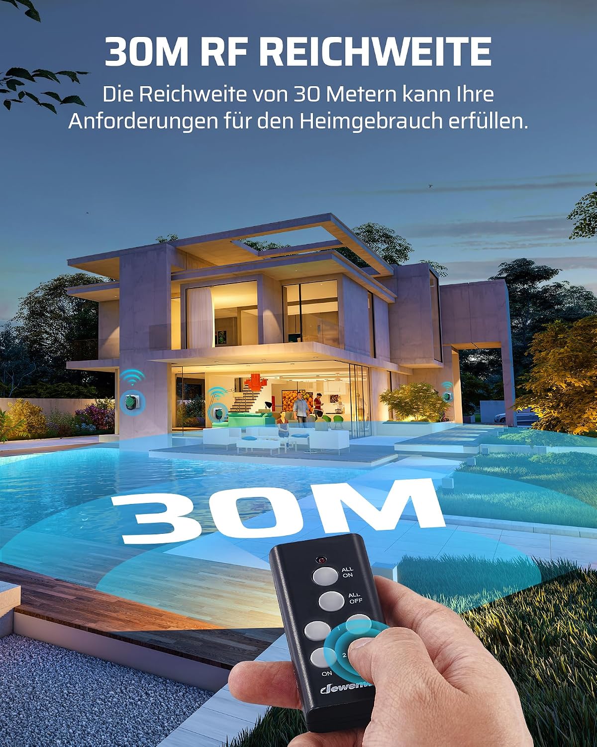 Detalle de DEWENWILS Funksteckdosen mit Fernbedienung Außen – 16 A, 3680 W, IP44, 30 m Reichweite