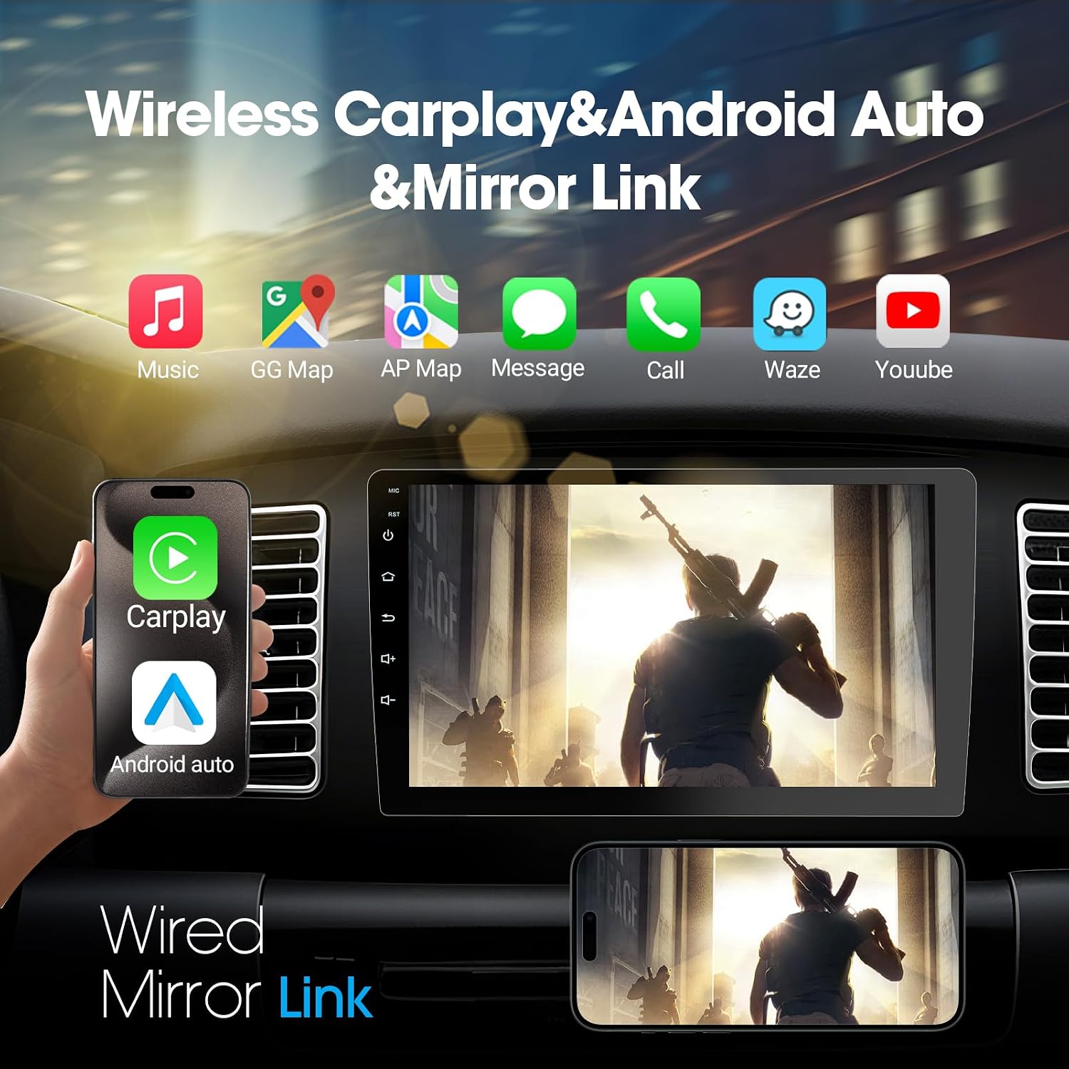 Detalle de Haudio CPU1.5GHz (4+64G) 9-inch 2-DIN Car Stereo with Wireless CarPlay