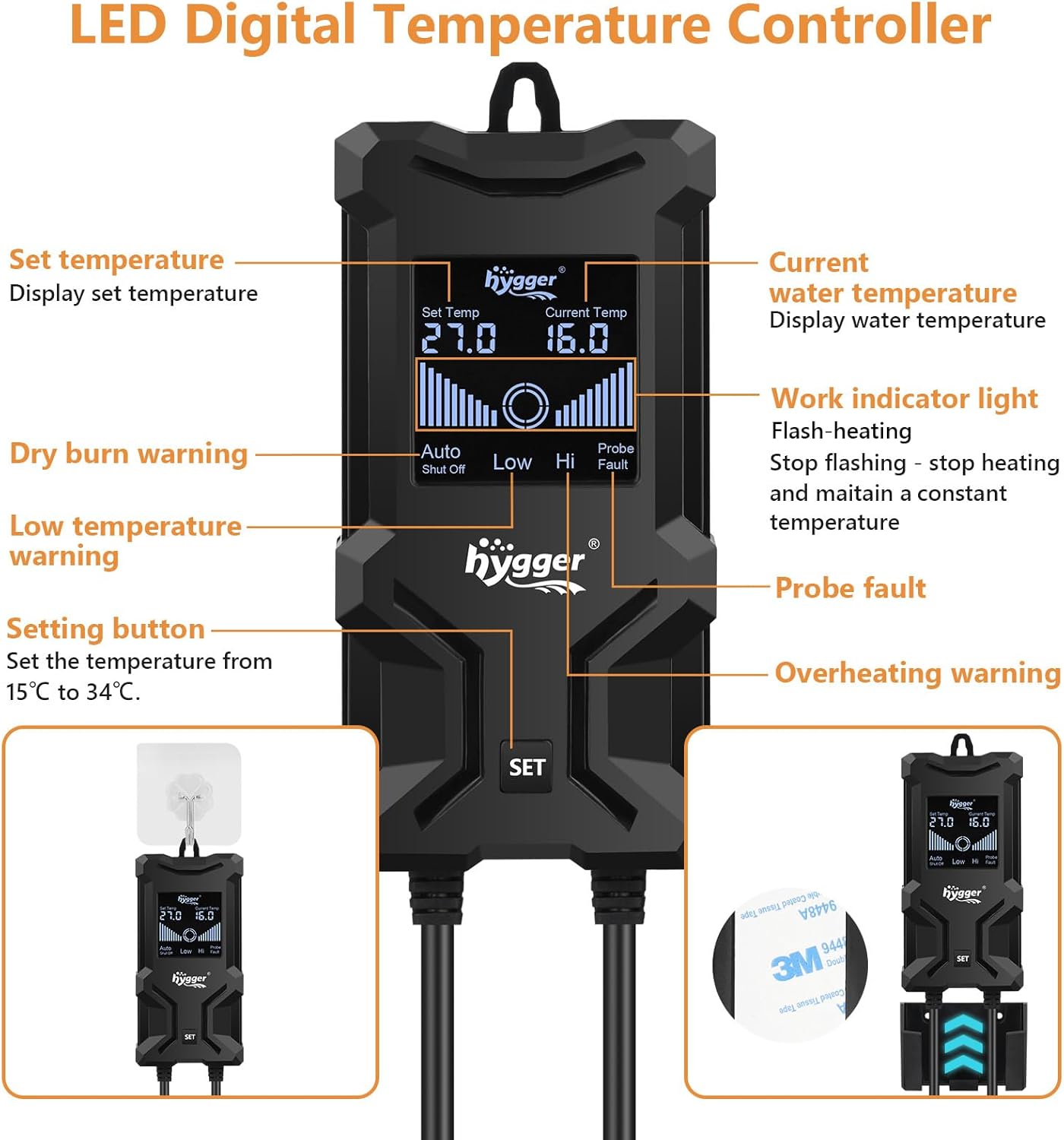 Detalle 1 de hygger Aquarium Heizung 400 W mit LCD