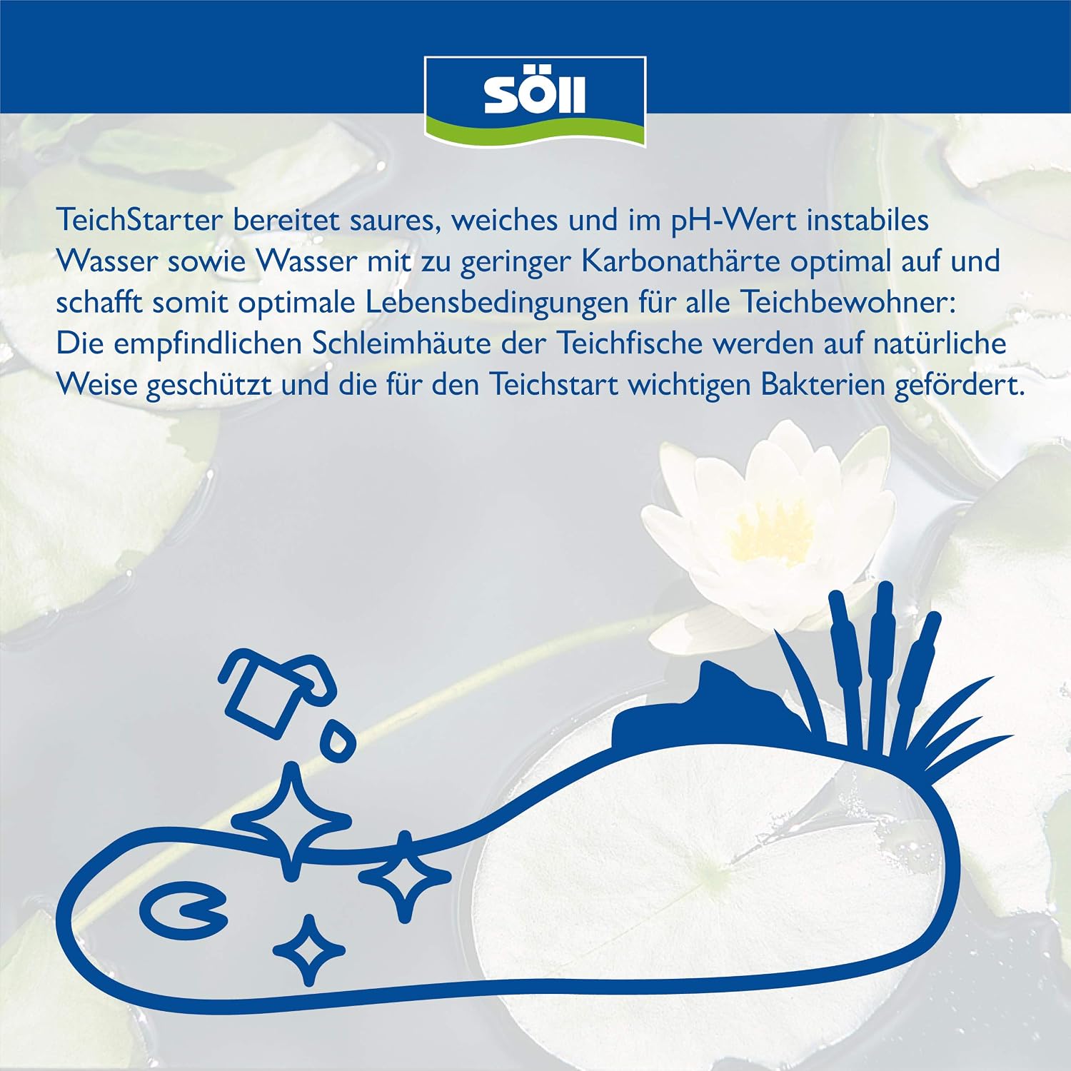 Detalle 2 de Söll TeichStarter Universal-Wasseraufbereiter 250 g – biotopgerechtes Wasser für Teiche (2.500 L)