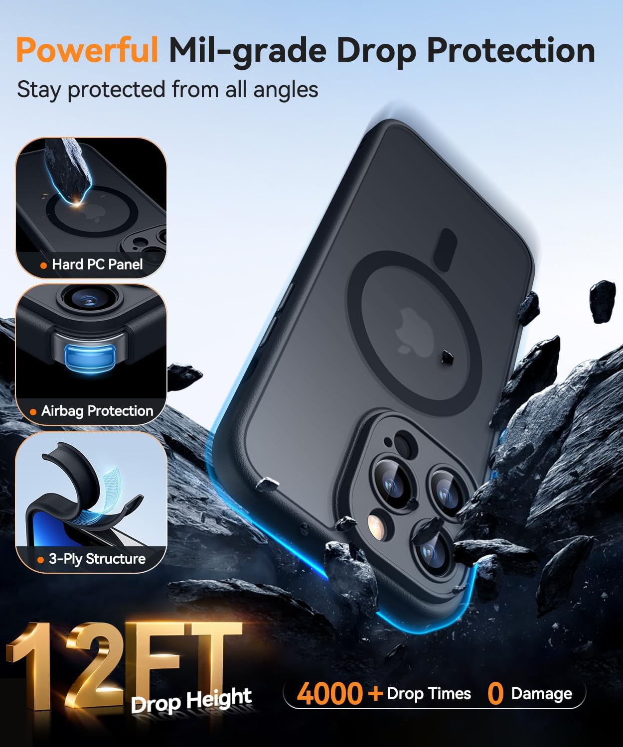 Thumbnail 5 de CANSHN Magnetic Case for iPhone 13 Pro Max (6.7”) with Full Camera Protection – Black, Translucent Matte
