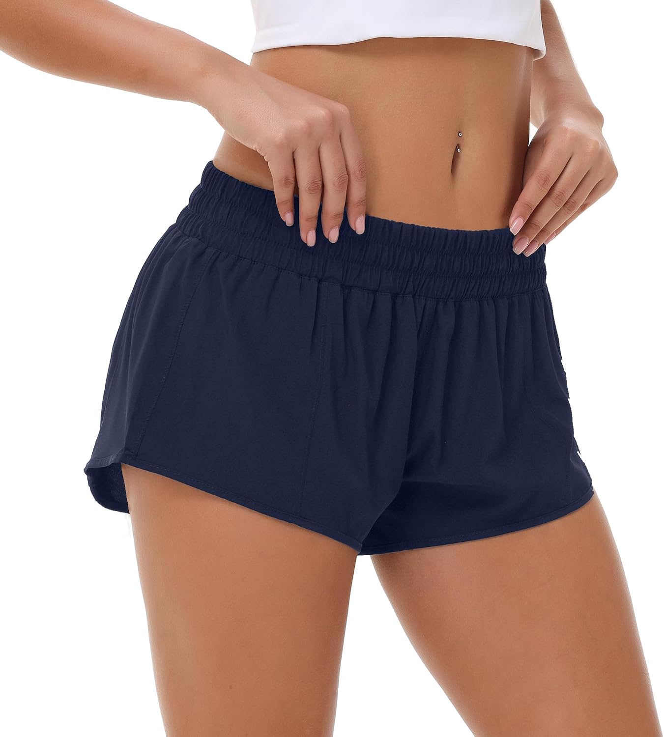 Detalle de Aurefin Lightweight Women's Running Shorts with Zip Pocket and Built-in Liner