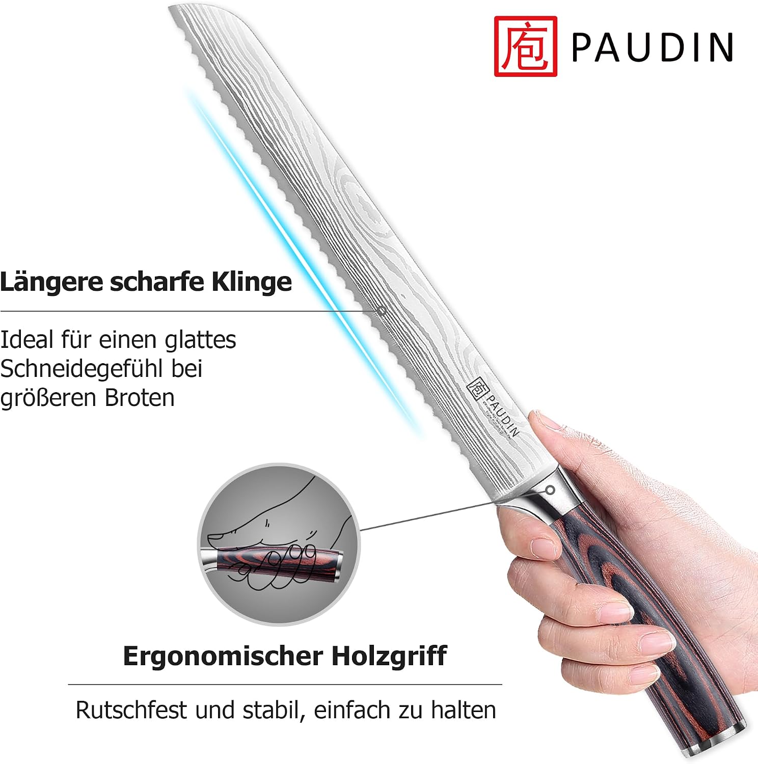 Detalle de PAUDIN Brotmesser 26 cm Wellenschliff rostfreier Edelstahl