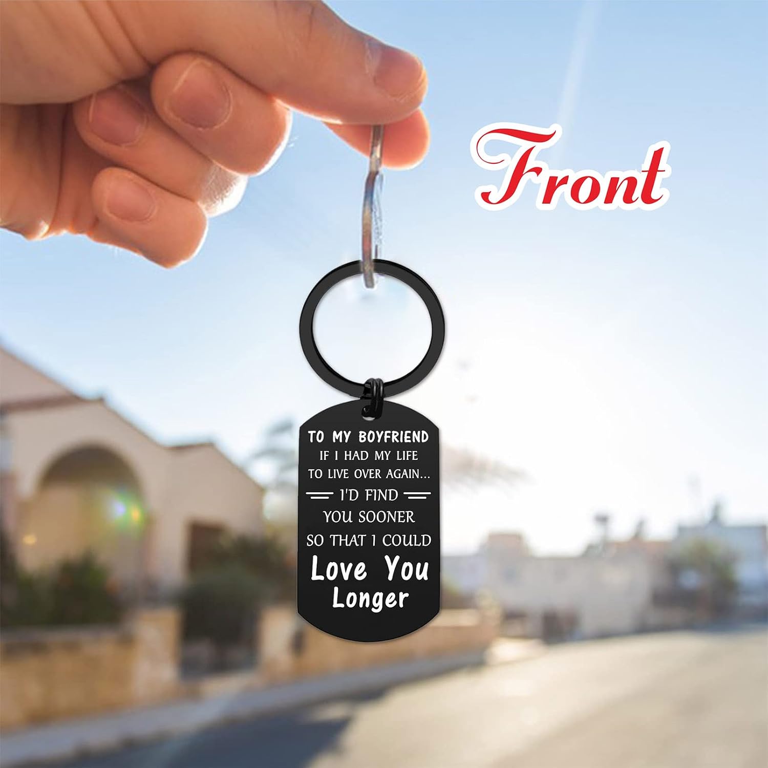 Thumbnail 2 de ENGZHI stainless steel “drive safe” boyfriend keyring – engraved love message gift