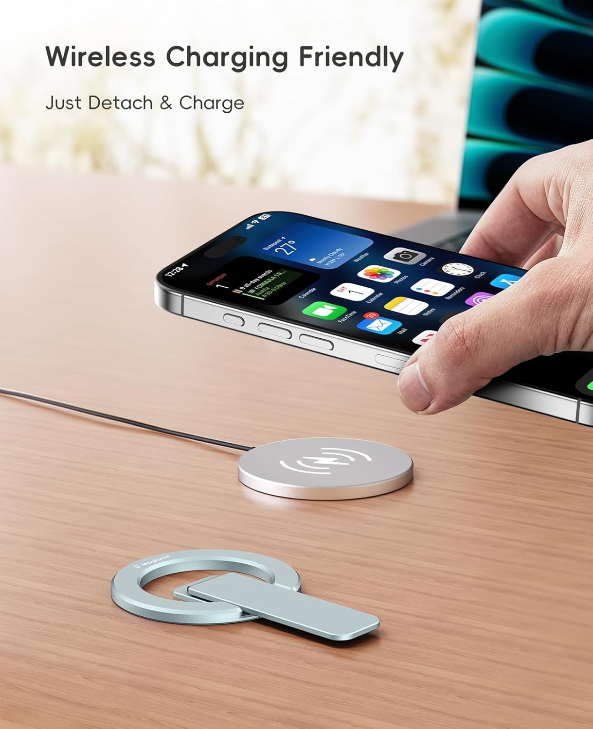 Thumbnail 6 de Magtame Support magnétique pour téléphone – Double face, bureau magnétique et pliable – Bleu