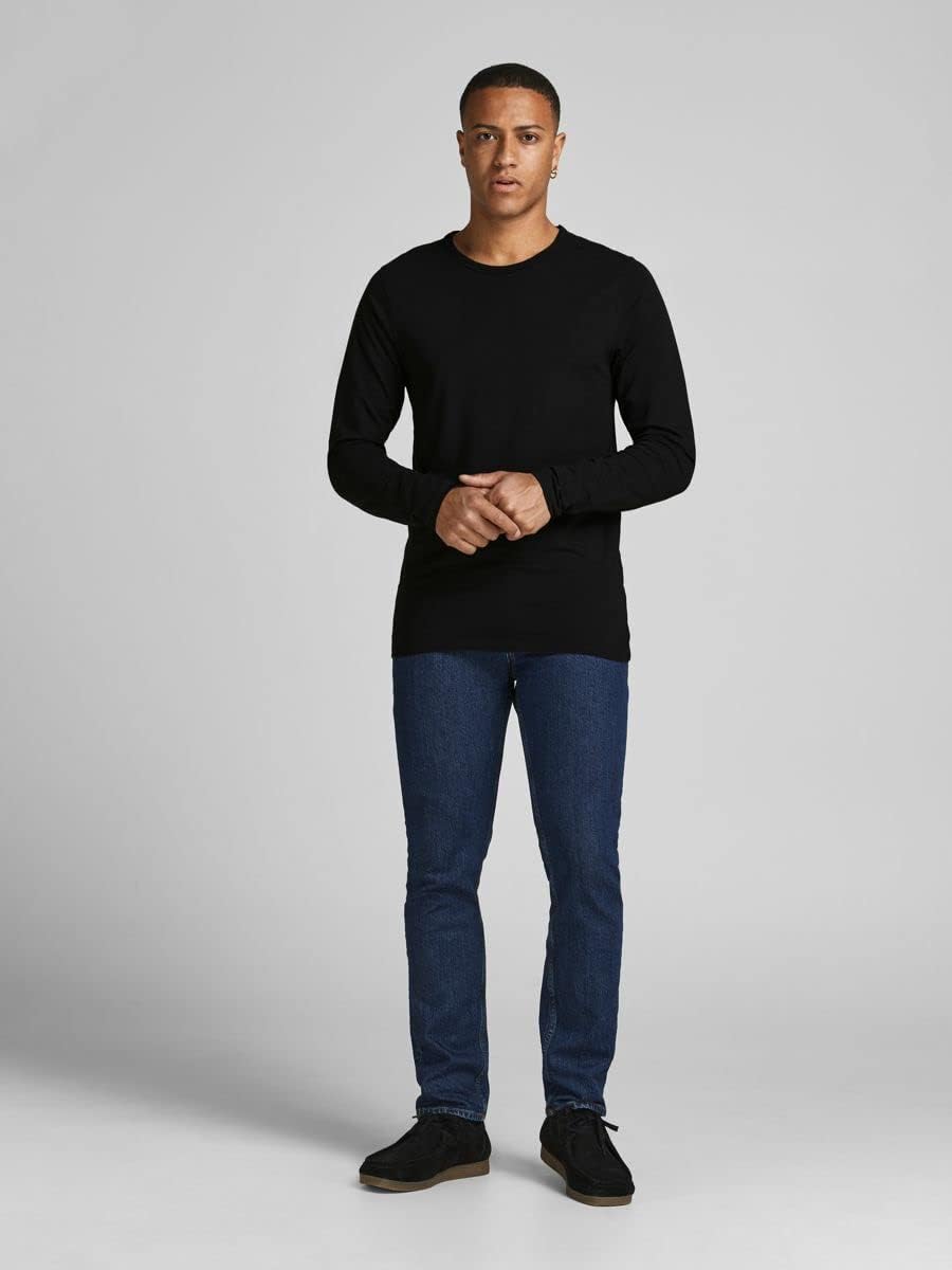 Detalle 2 de JACK & JONES Uomo Maglia A Manica Lunga Girocollo JJEBASIC, Nero, Taglia M