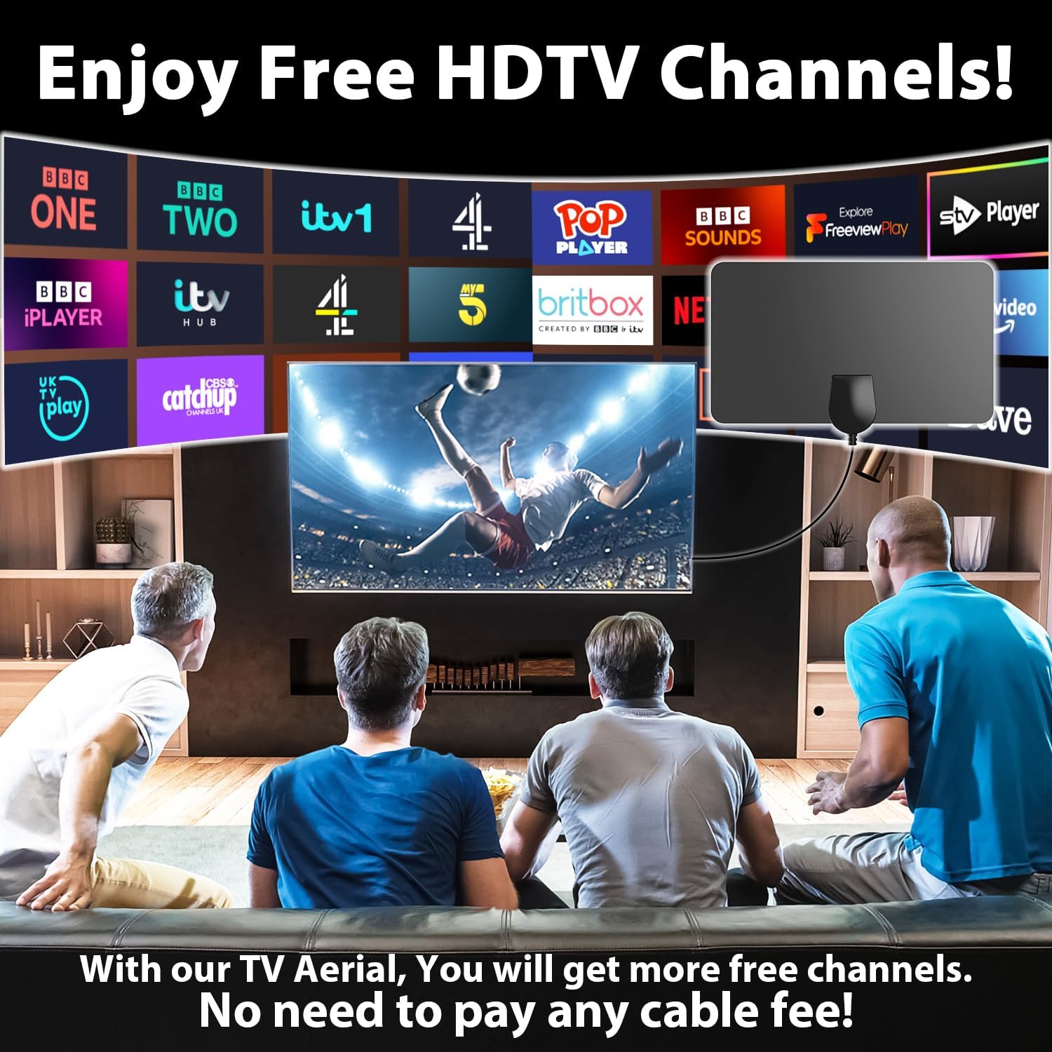 Detalle de 2026 Indoor TV Aerial for Freeview: Long‑Range 360° Digital HDTV Aerial for Clear Local Channels