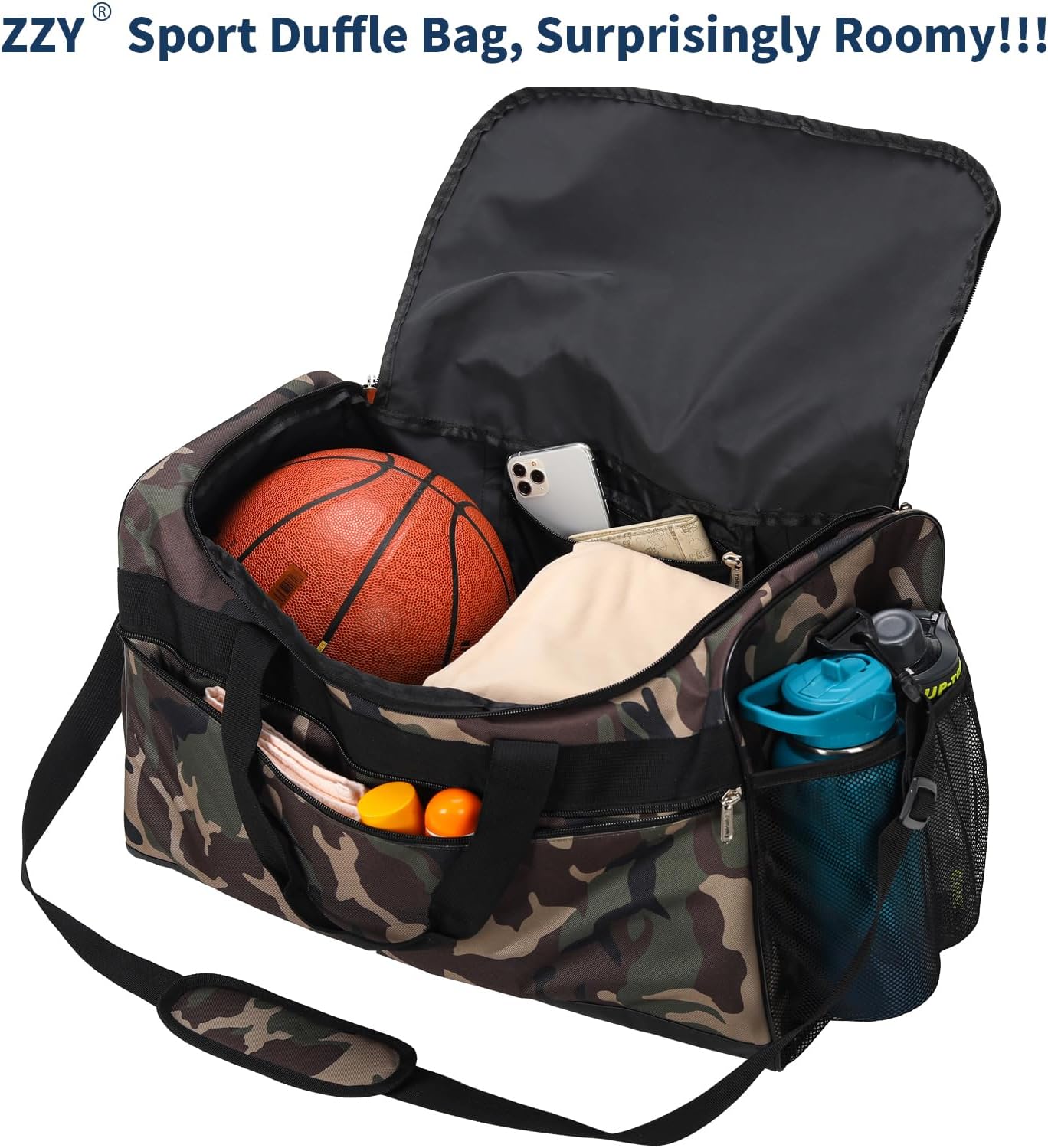 Detalle de ZZY Sporttasche 40L – Reisetasche Fitness Tasche mit Schultergurt, Camouflage