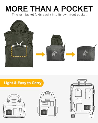 Detalle de Outdoor Ventures Men's Waterproof Rain Jacket Packable Hooded Pullover