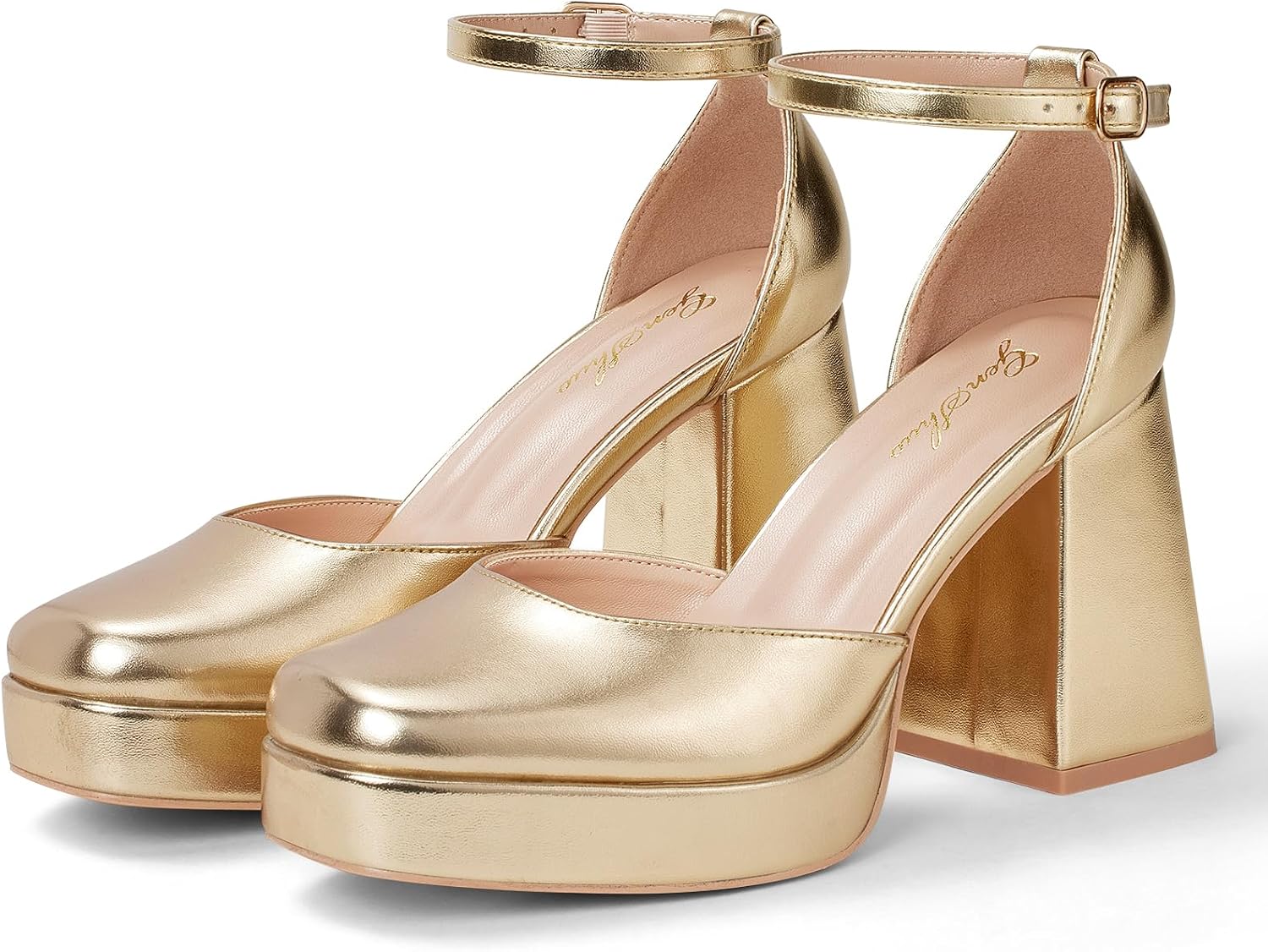 Thumbnail 6 de GENSHUO Women's Platform Chunky Heel Pumps – 4-Inch Closed Square Toe with Ankle Strap