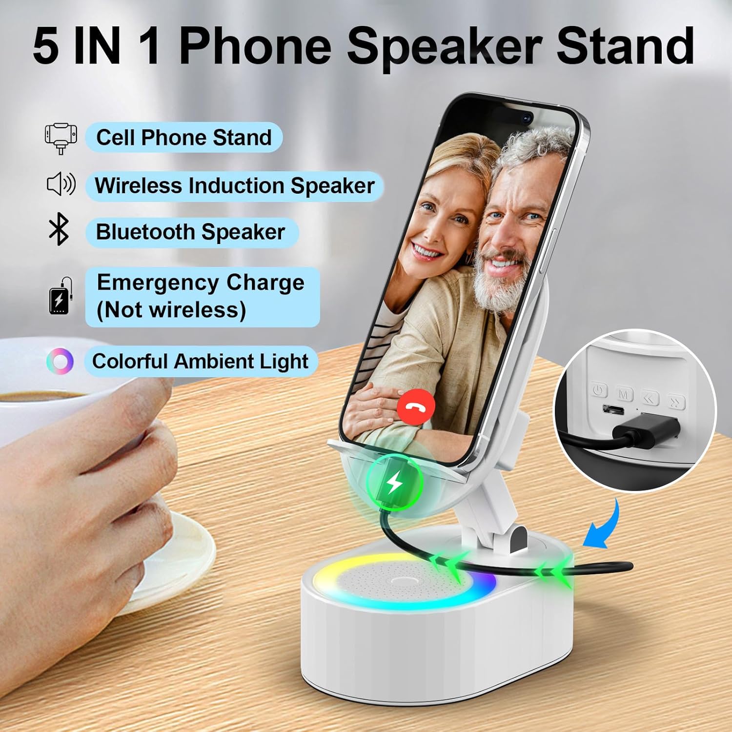 Detalle de AKLLCCR Wireless Induction Audio Bluetooth Speaker 5in1 Stand with 3000mAh Battery