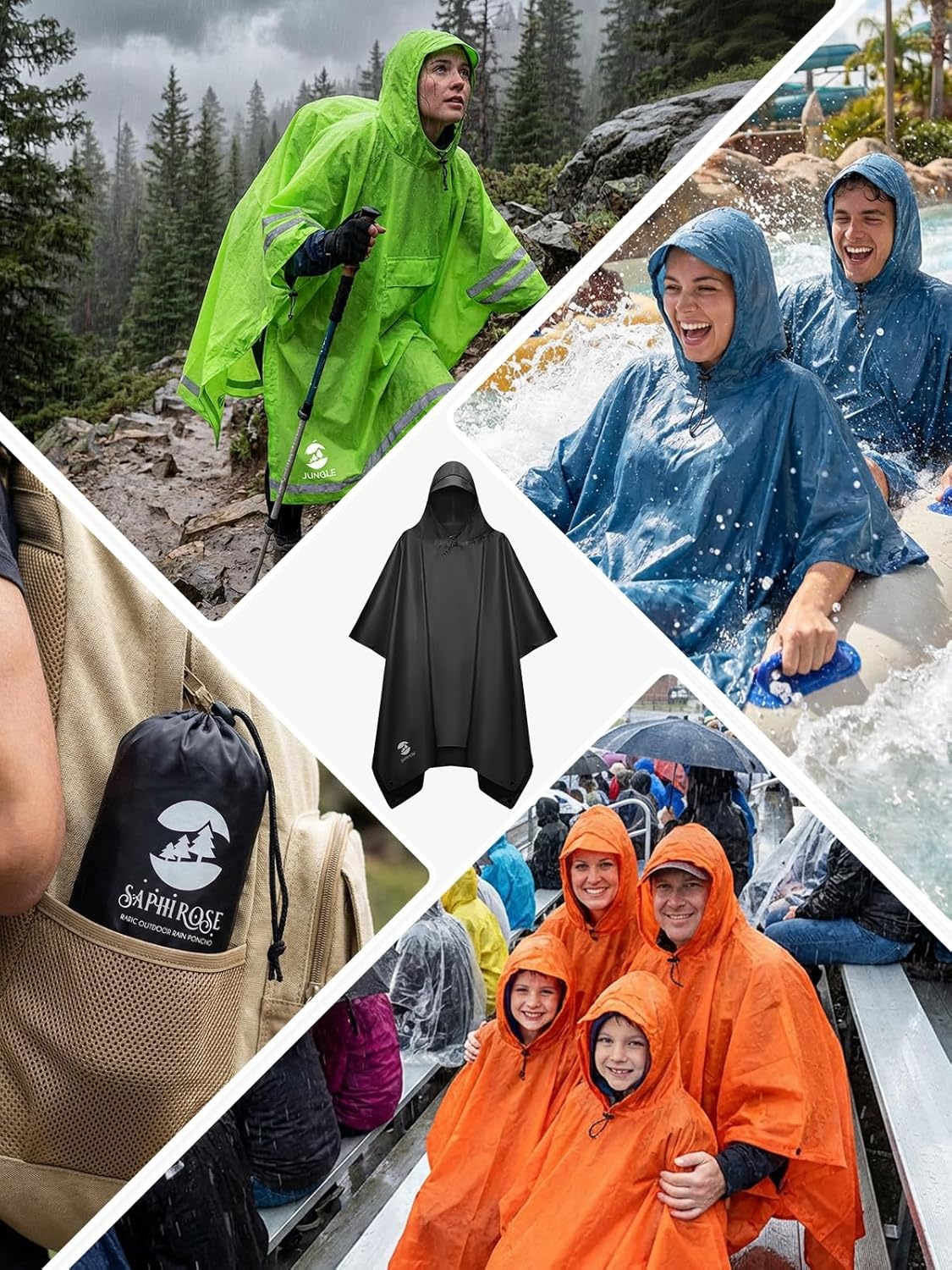 Thumbnail 5 de SaphiRose Hooded Rain Poncho: Lightweight Waterproof Protection for All-Day Outdoor Comfort