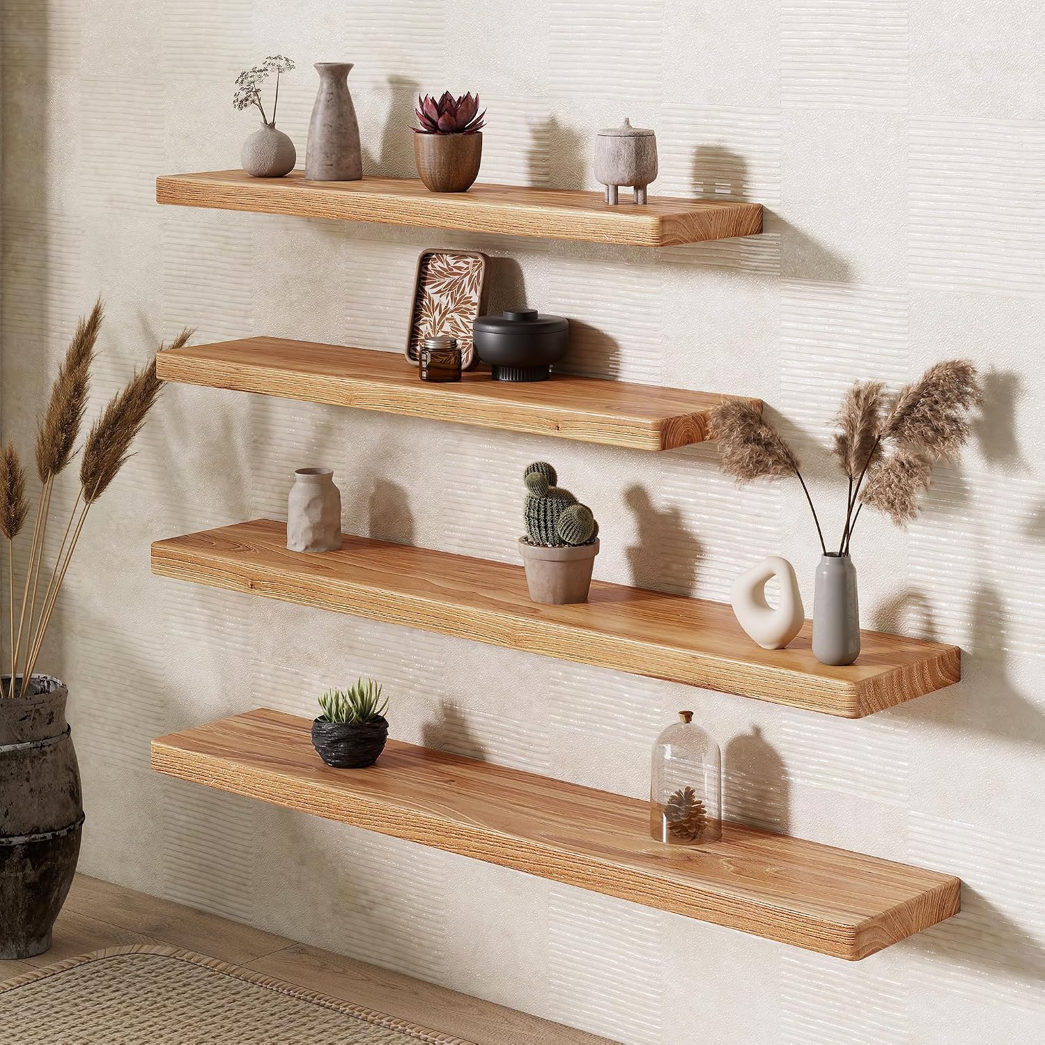Detalle 2 de Fun Memories FS-DCZ48-1 Solid Elm Floating Shelf, 48-Inch, 8-Inch Deep